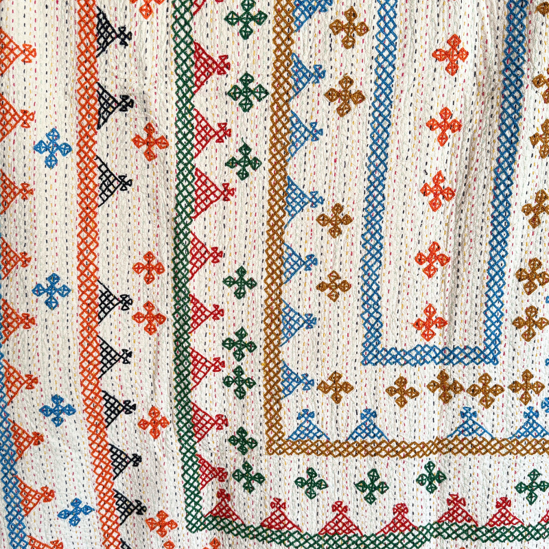 SINGLE KANTHA  - BRIGHT BLUE, ORANGE, NAVY, GREEN, TAUPE