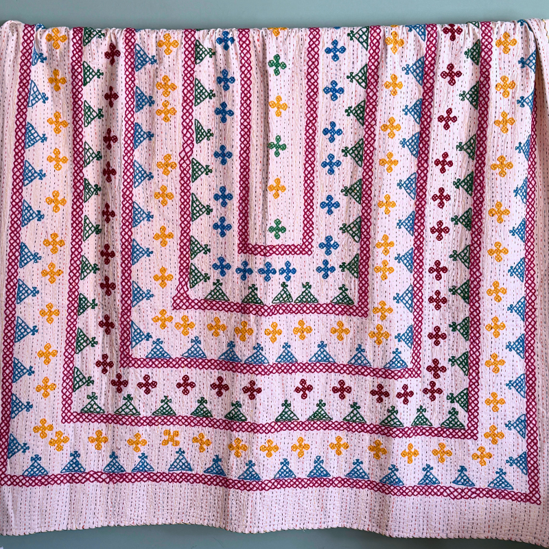 SINGLE KANTHA  - DARK PINK, BLUE, YELLOW, GREEN, RUST