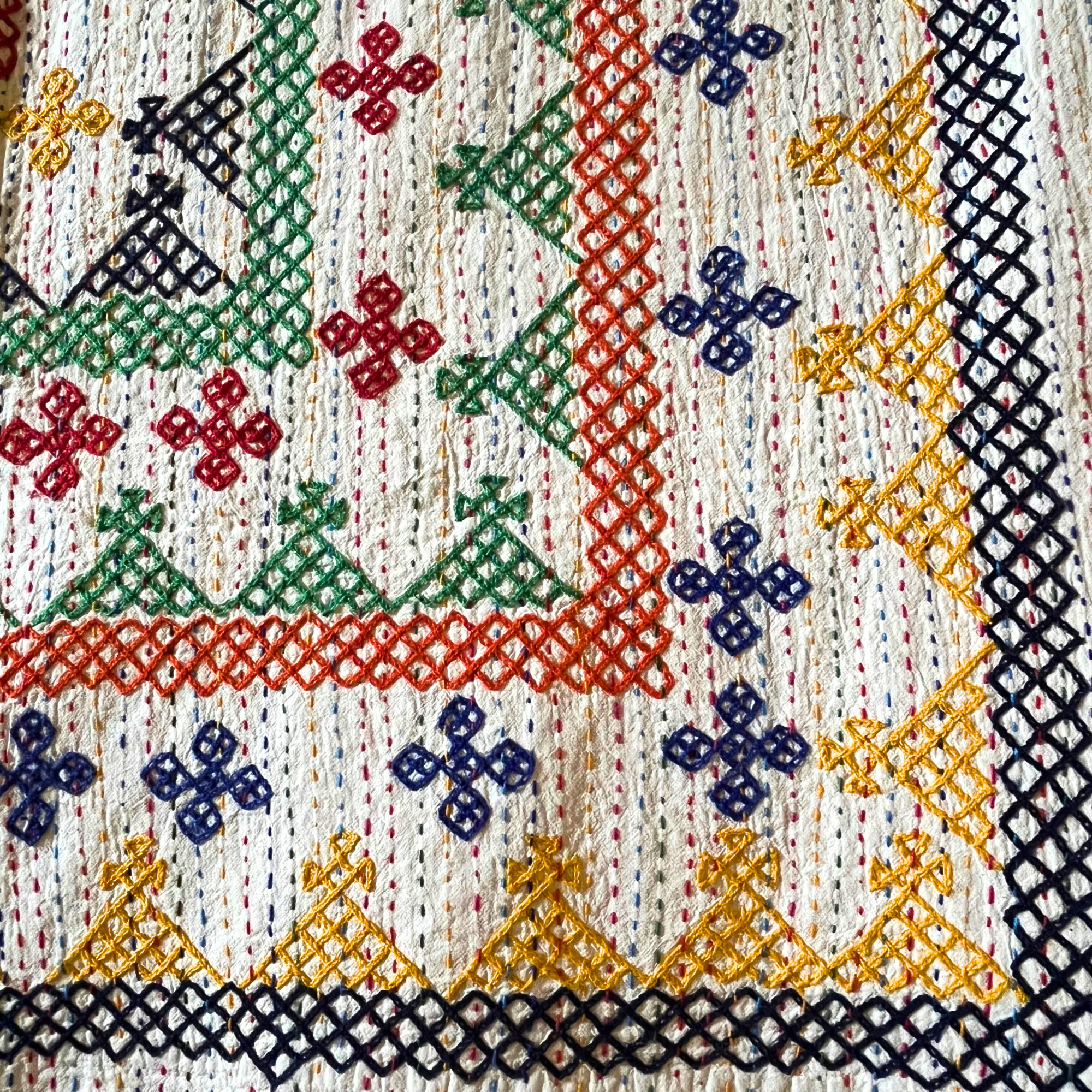 LARGE KANTHA BEDSPREAD - NAVY, YELLOW, BLUE, ORANGE, GREEN, RED