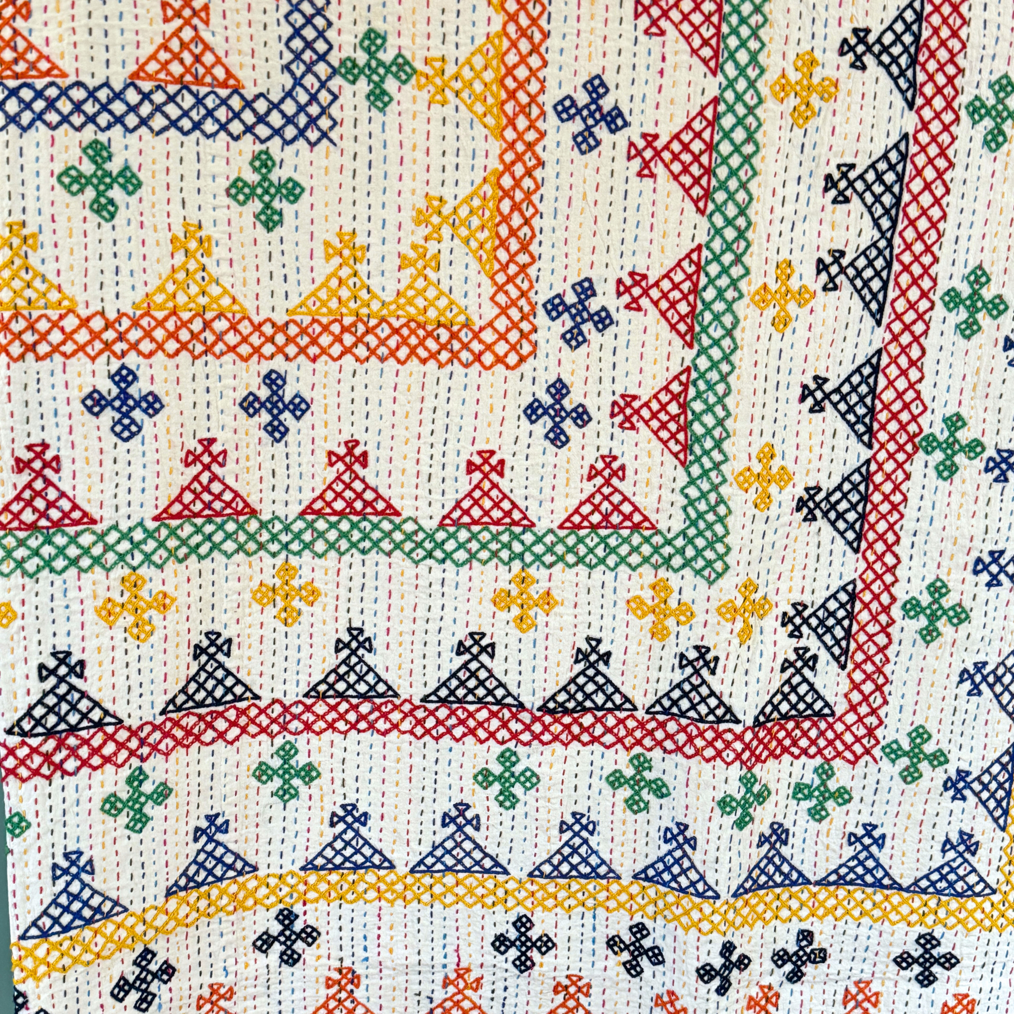 LARGE KANTHA BEDSPREAD - NAVY, ORANGE, YELLOW, GREEN, RED