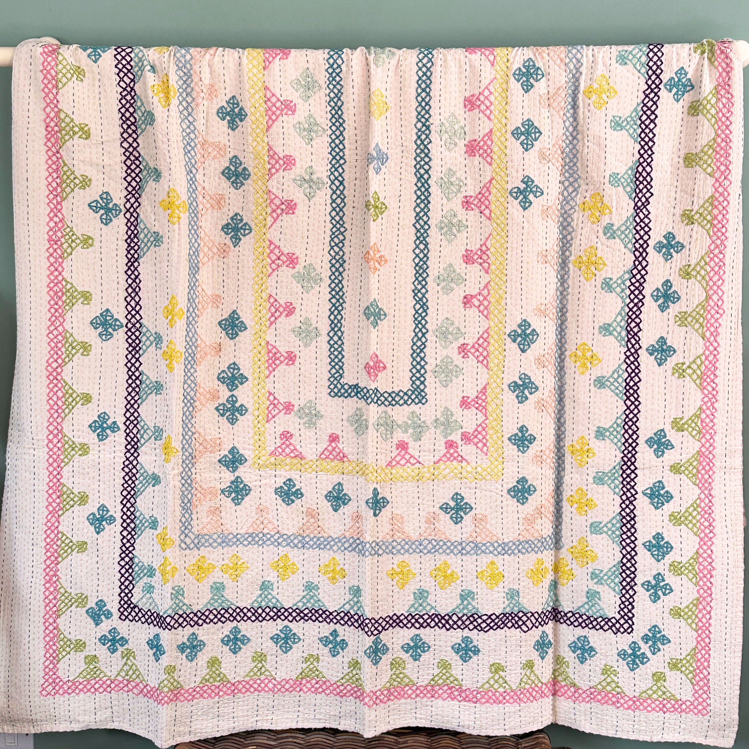 SINGLE KANTHA  - PINK, GREEN TEAL, PURPLE, YELLOW, BLUE