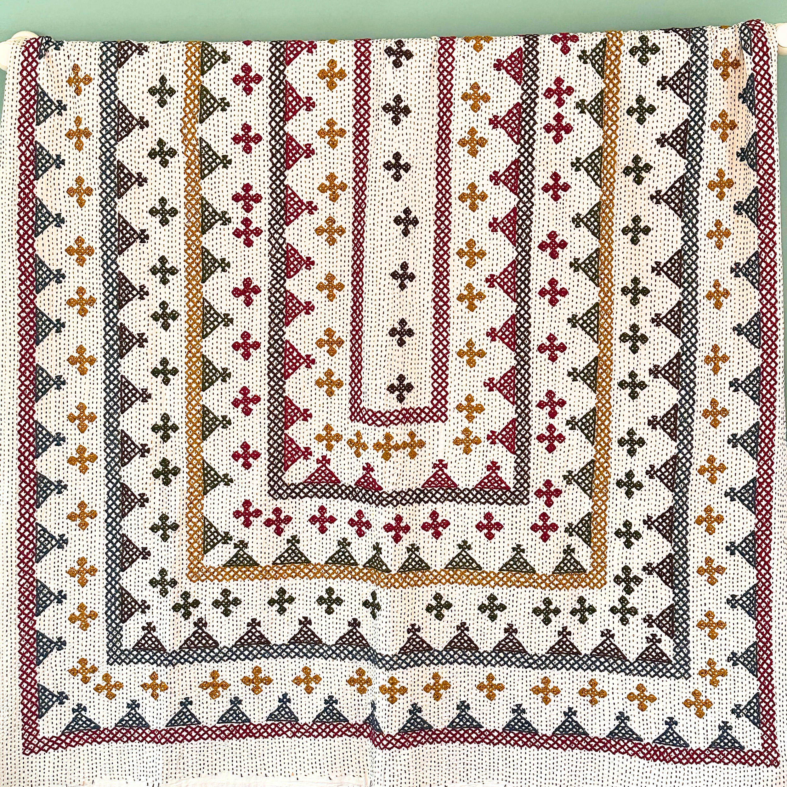 SINGLE KANTHA  - RUSSET, GREY, OCHRE, BROWN, FOREST GREEN