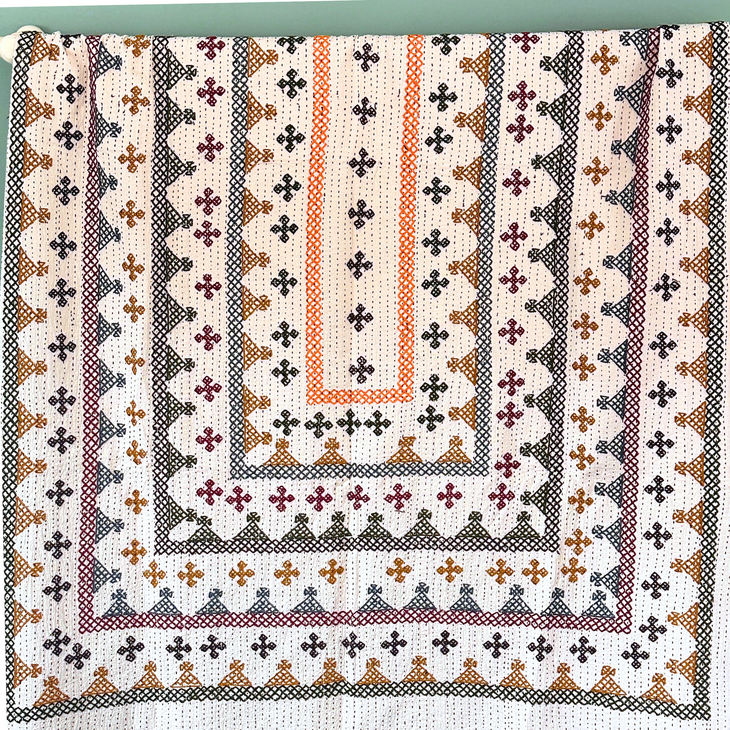 SINGLE KANTHA  - KHAKI, OCHRE, BROWN, CLARET, ORANGE