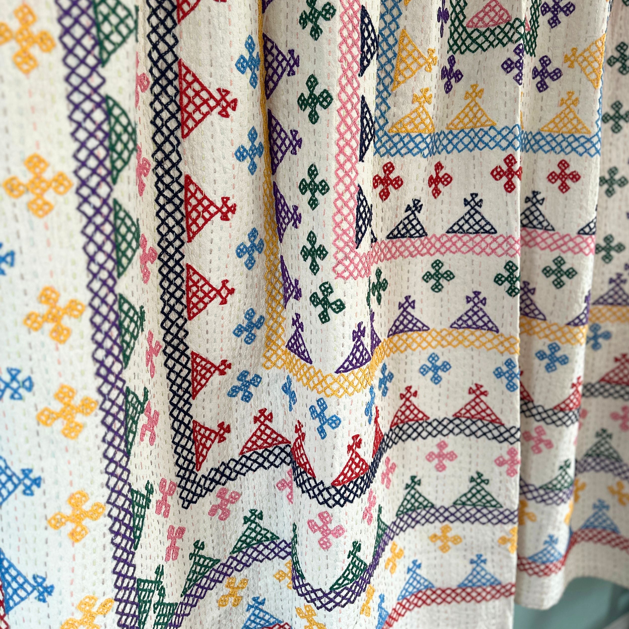 LARGE KANTHA BEDSPREAD - RED, BLUE, YELLOW, PURPLE, GREEN, PINK
