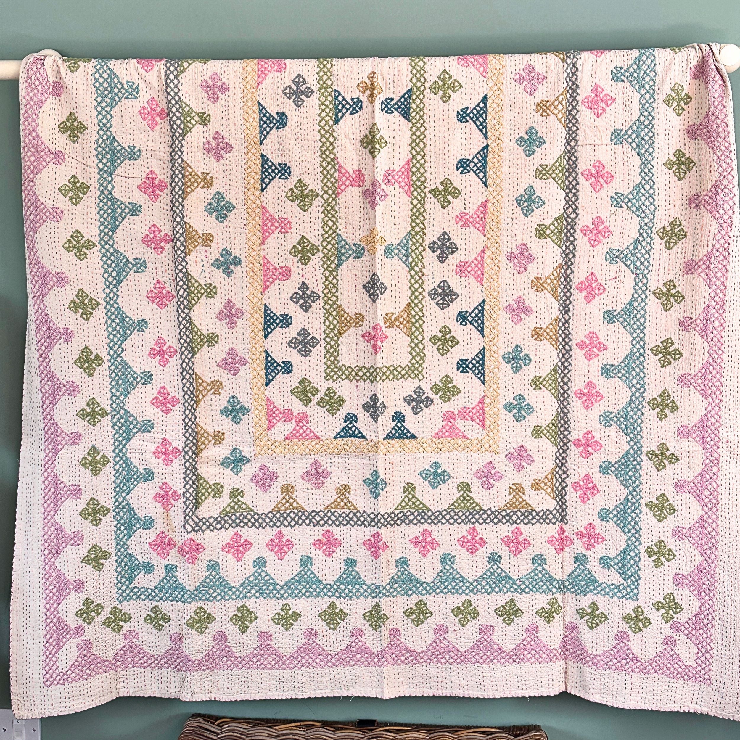 SINGLE KANTHA  - PINK, GREEN, TEAL, GREY
