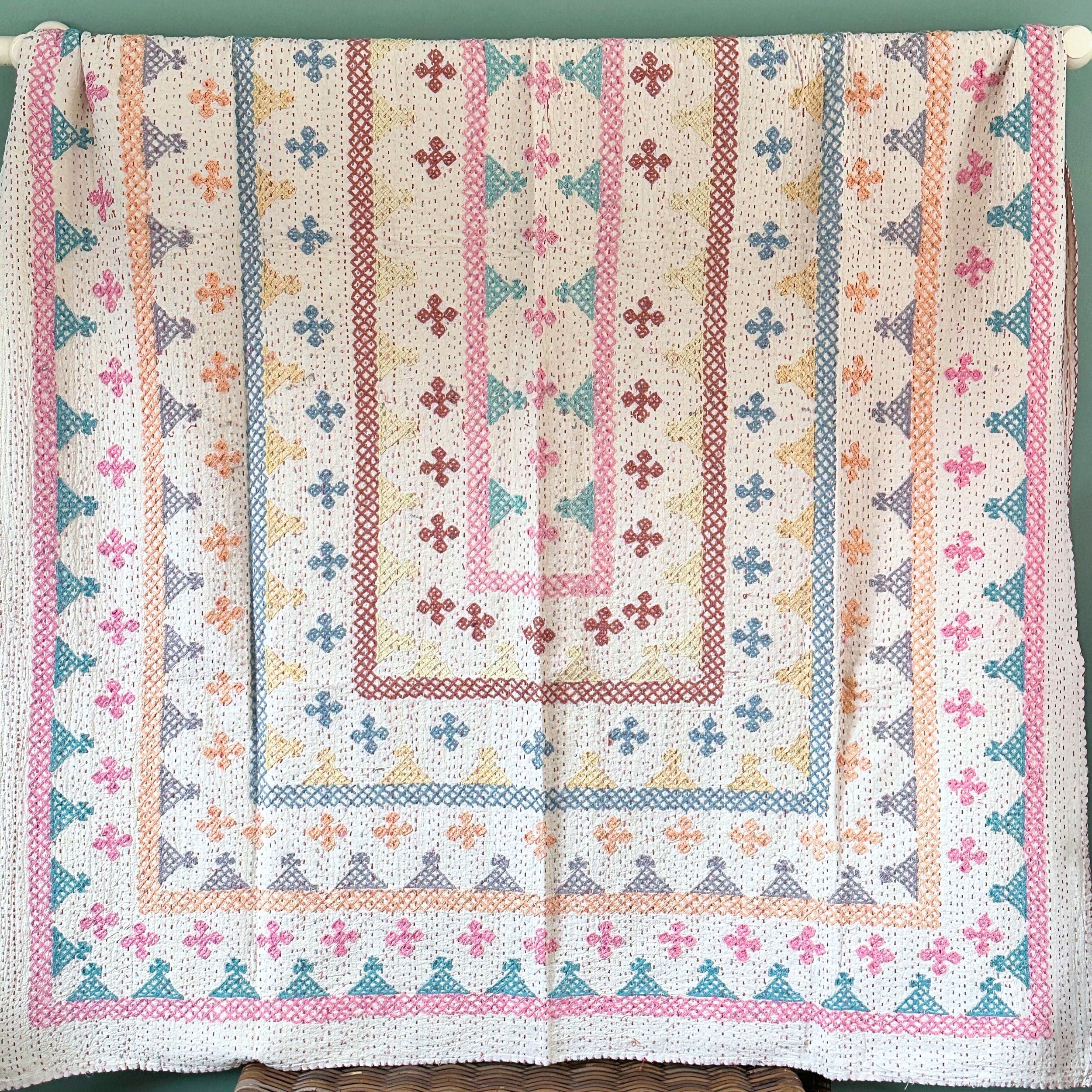 SINGLE KANTHA  - PINK, TEAL, BROWN, GREY, PEACH