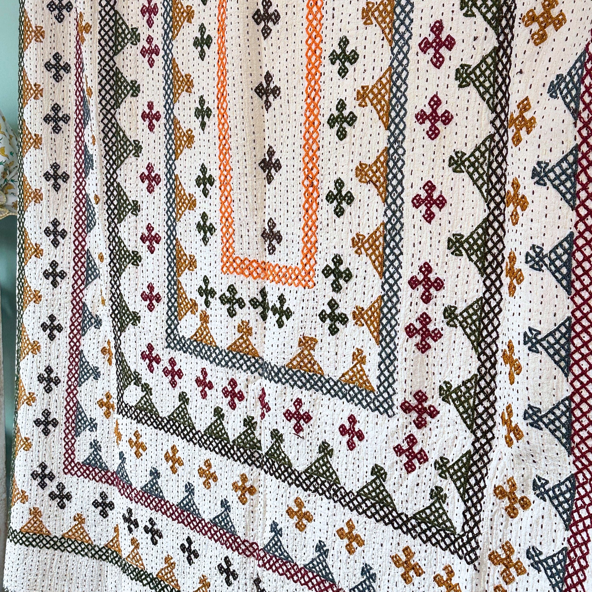 SINGLE KANTHA  - KHAKI, OCHRE, BROWN, CLARET, ORANGE
