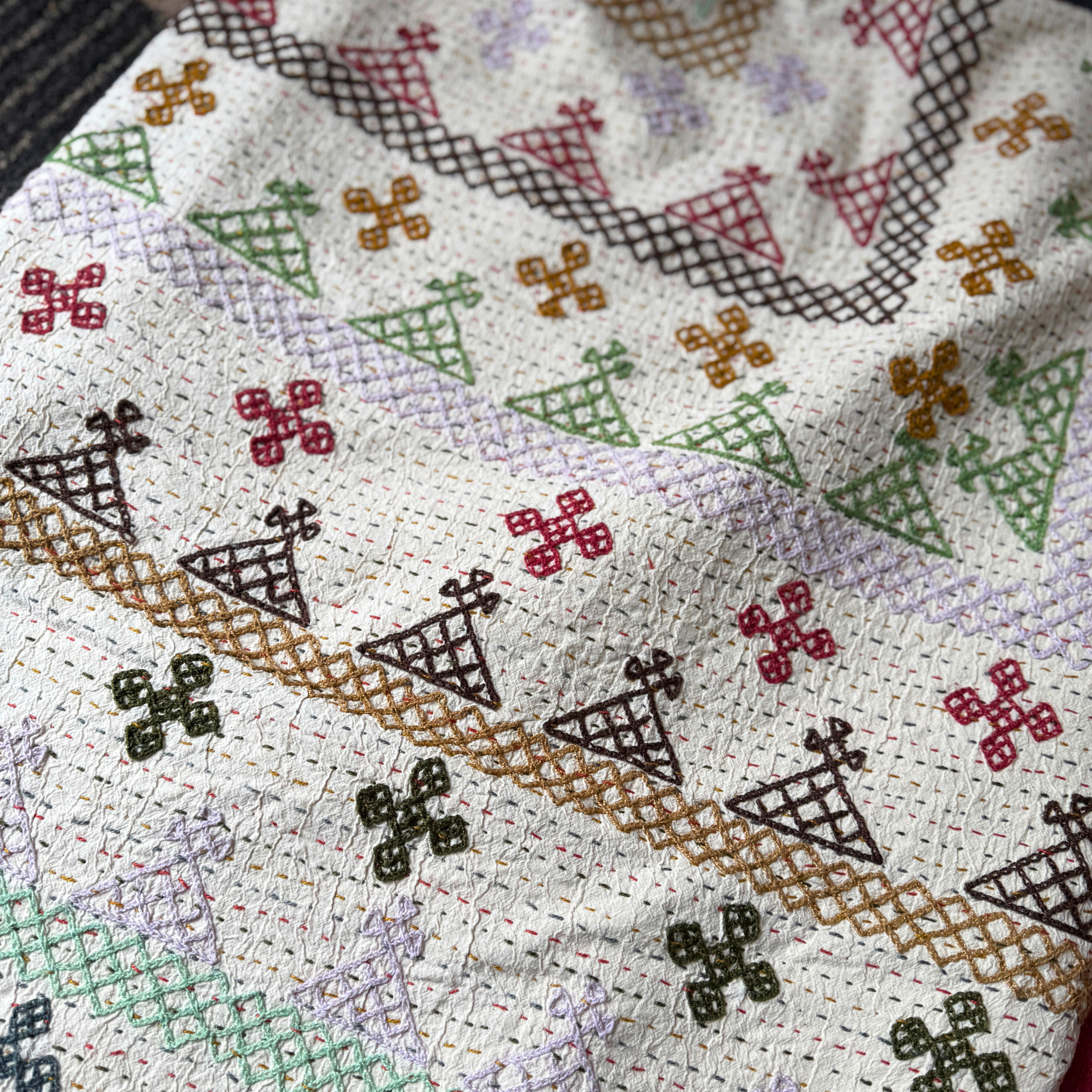 LARGE KANTHA BEDSPREAD - KHAKI GREEN, LILAC, MINT, TAUPE, CLARET RED
