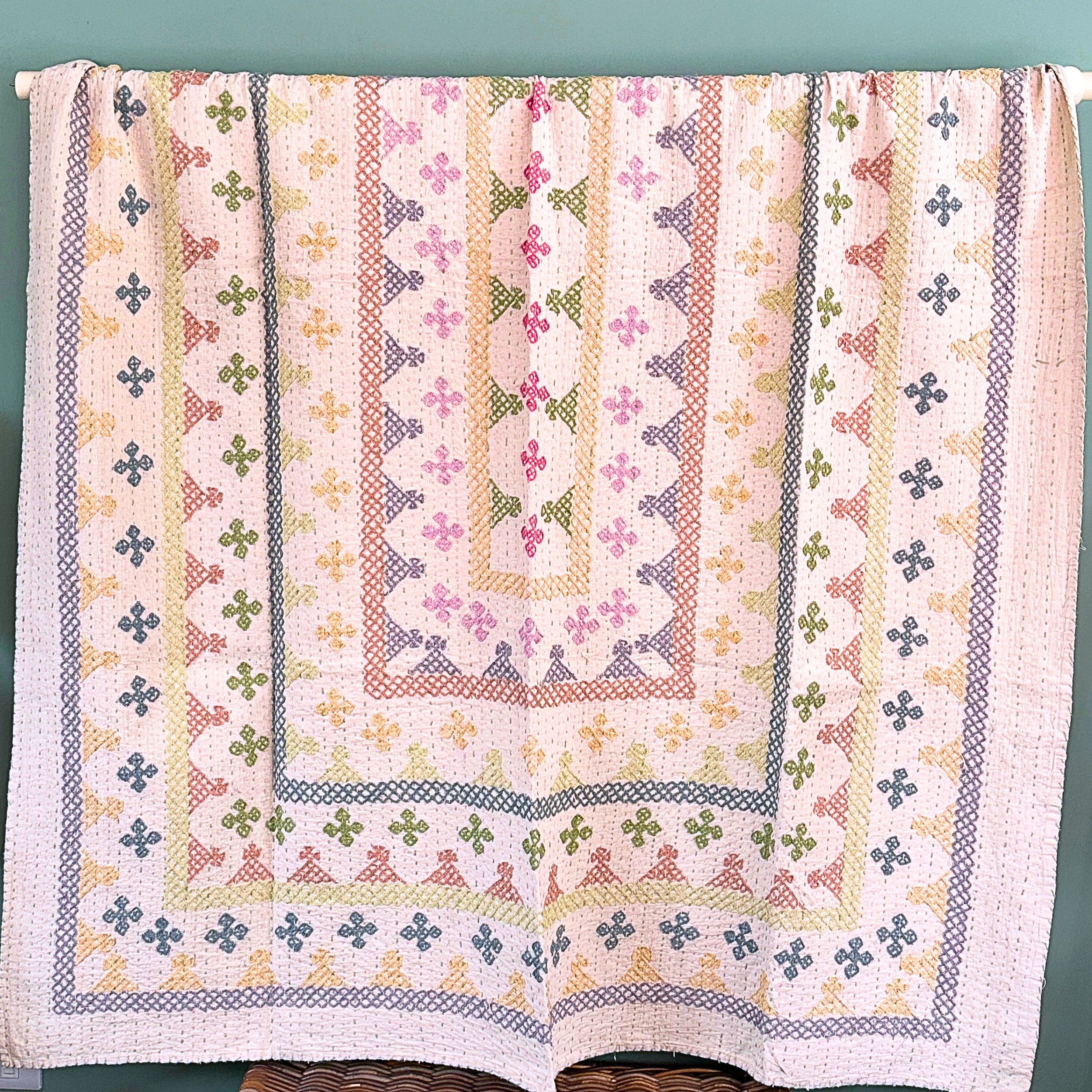 SINGLE KANTHA  - GREY, LILAC, PEACH, PINK, GREEN