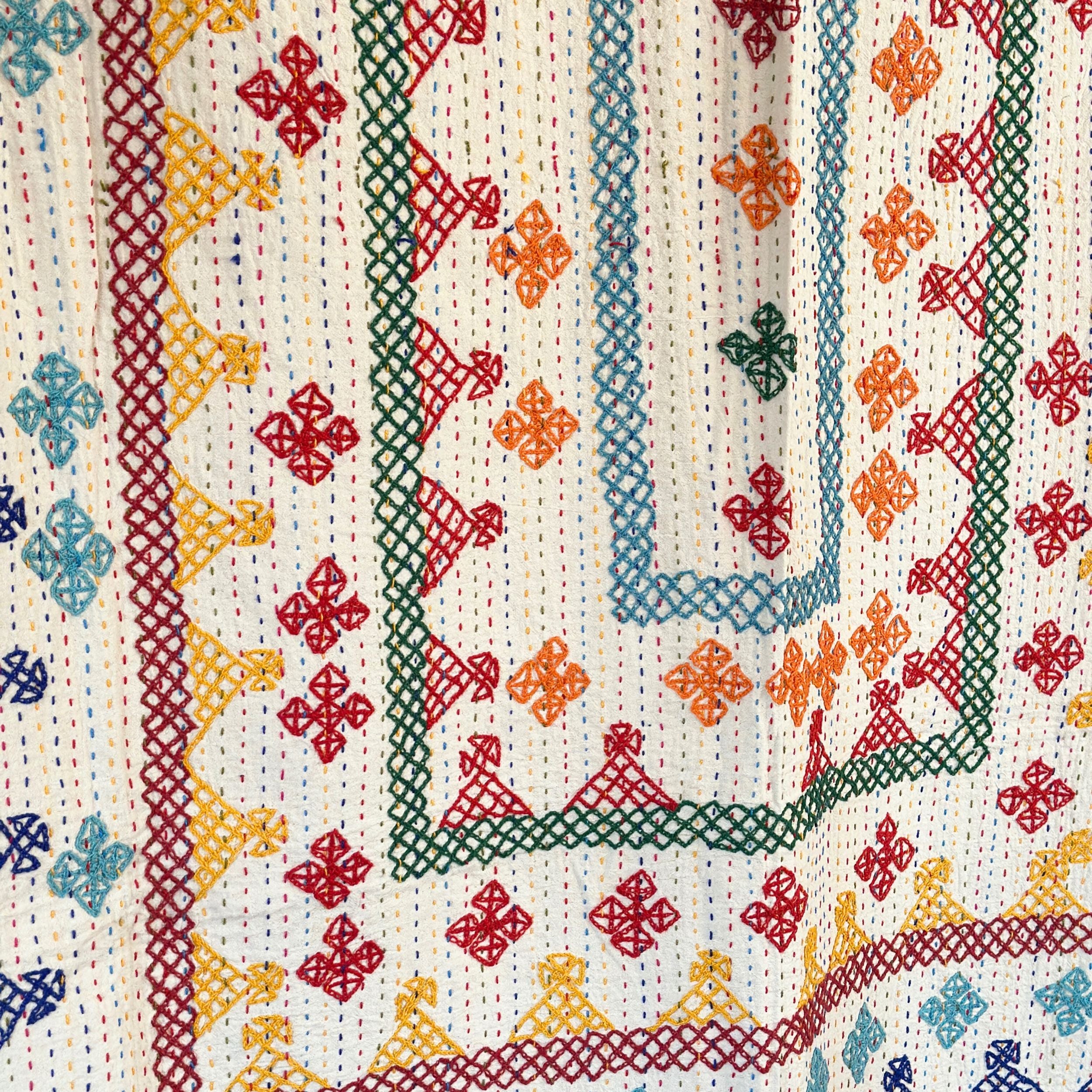SINGLE KANTHA  - TEAL, RED, GREEN, ORANGE, PURPLE