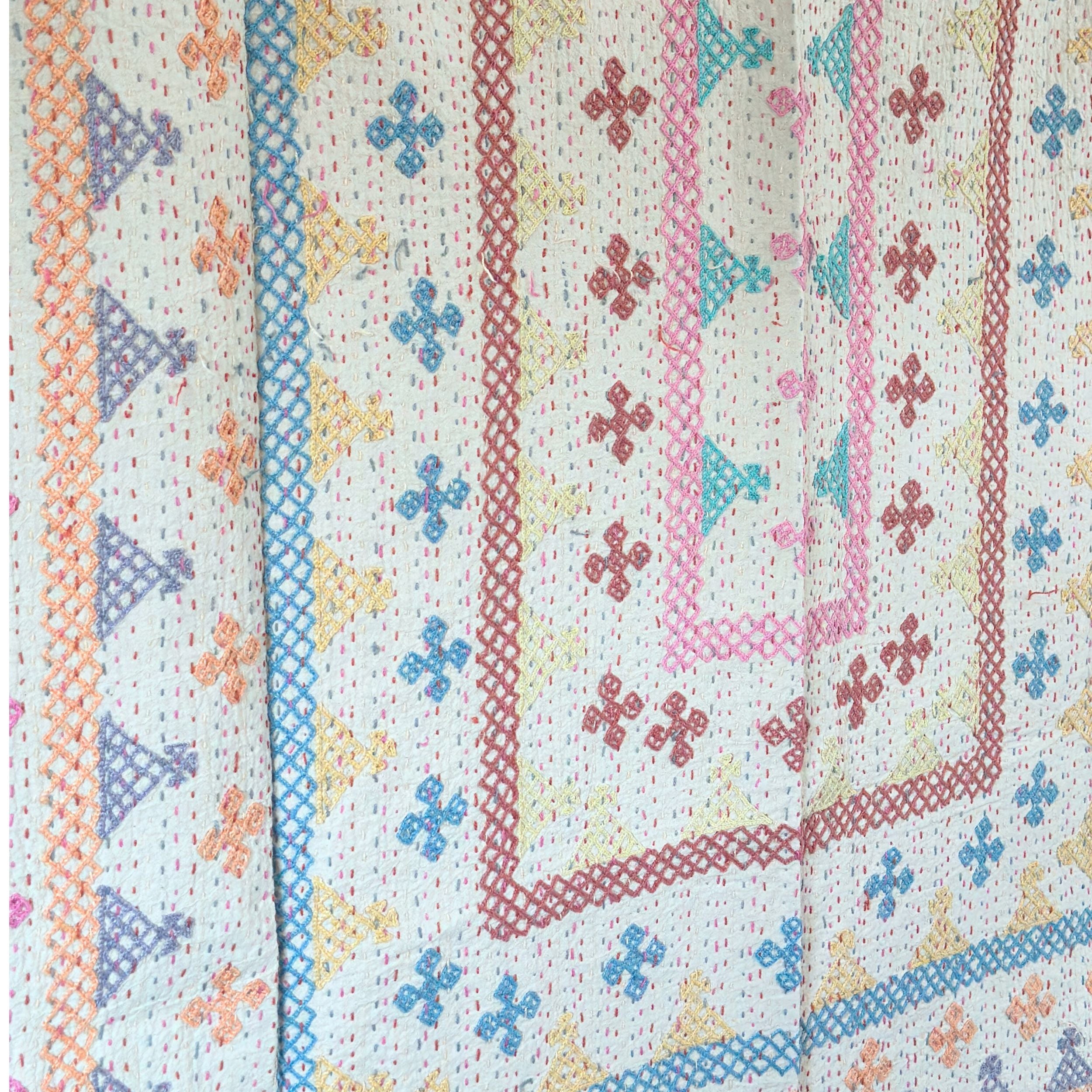 SINGLE KANTHA  - PINK, TEAL, BROWN, GREY, PEACH