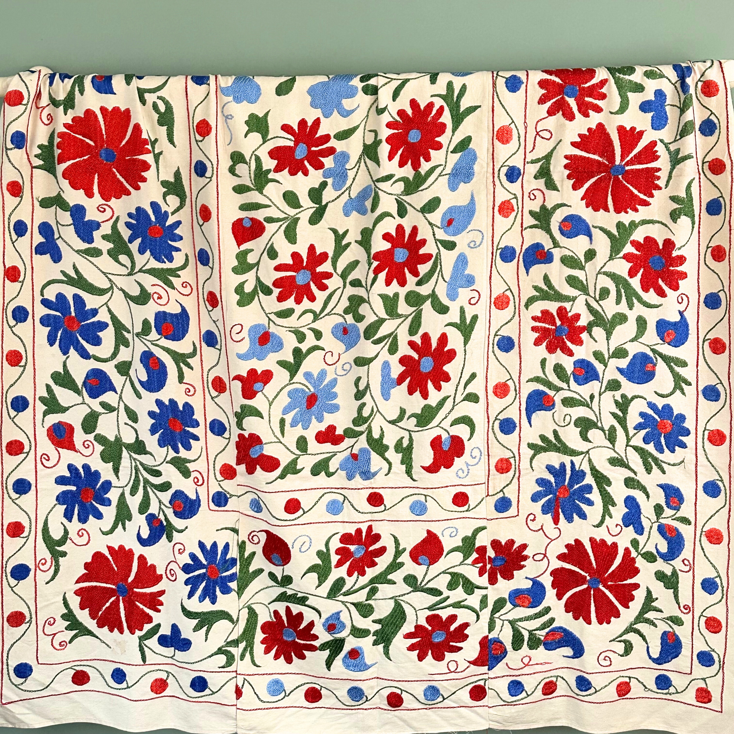 Large Suzani - Red, Bright Blue, Green