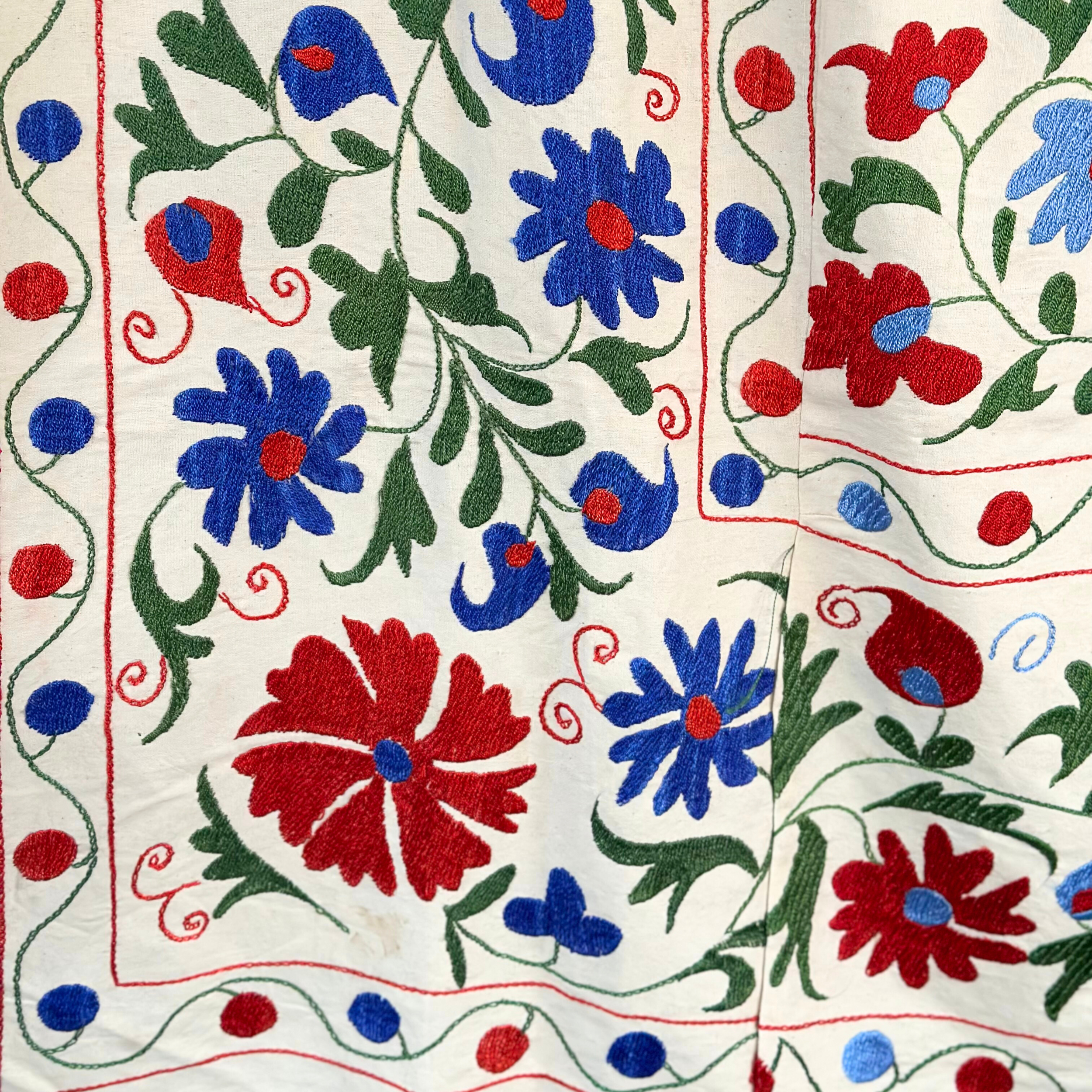 Large Suzani - Red, Bright Blue, Green
