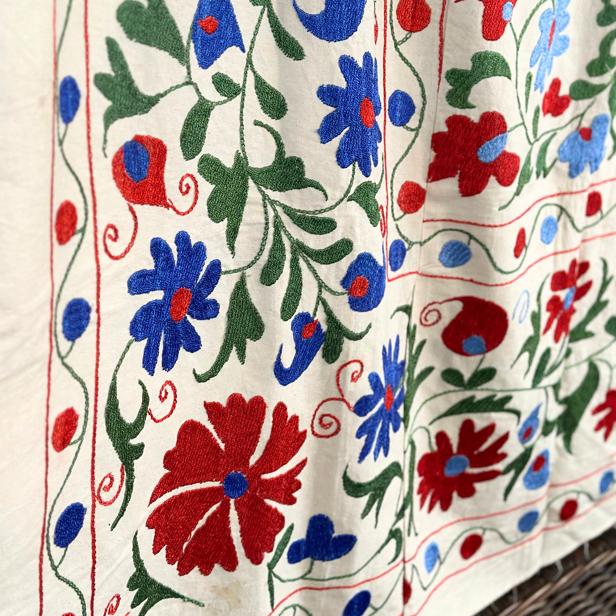 Large Suzani - Red, Bright Blue, Green