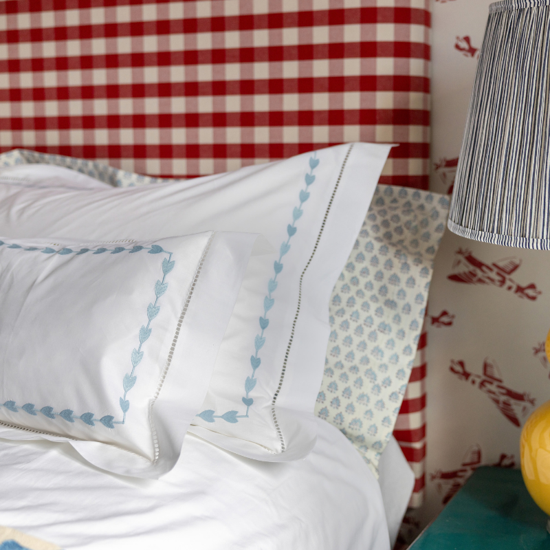 Blue Leaf Embroidered Pillowcase