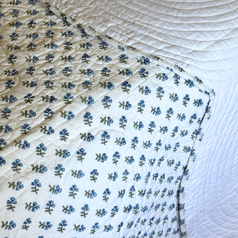 Blue Ditsy Scalloped Bedspread
