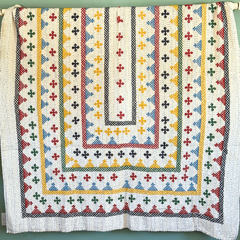 SINGLE KANTHA  - NAVY, RED, GREEN, YELLOW, BRIGHT BLUE