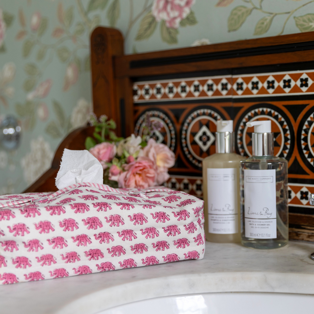 Equestrian Tissue Box Cover - Toile Pink