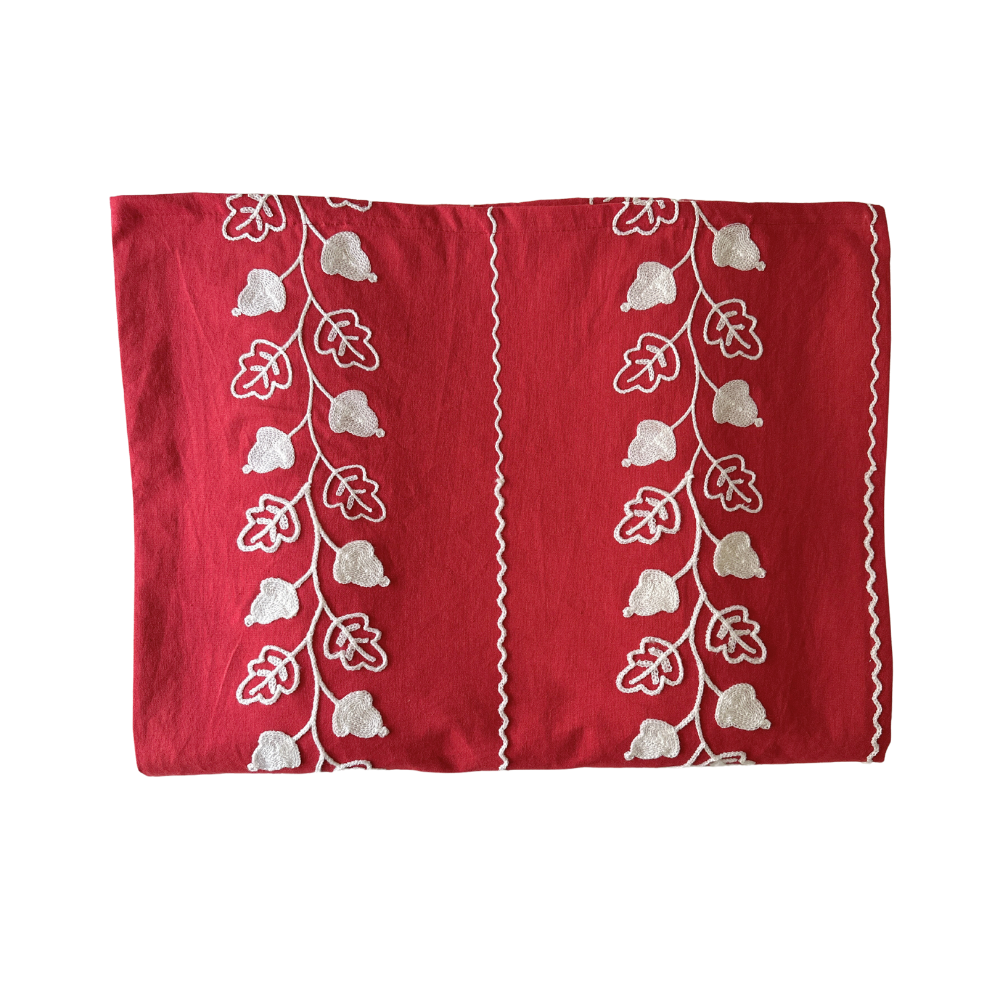 Garden Embroidered Tablecloth - Red