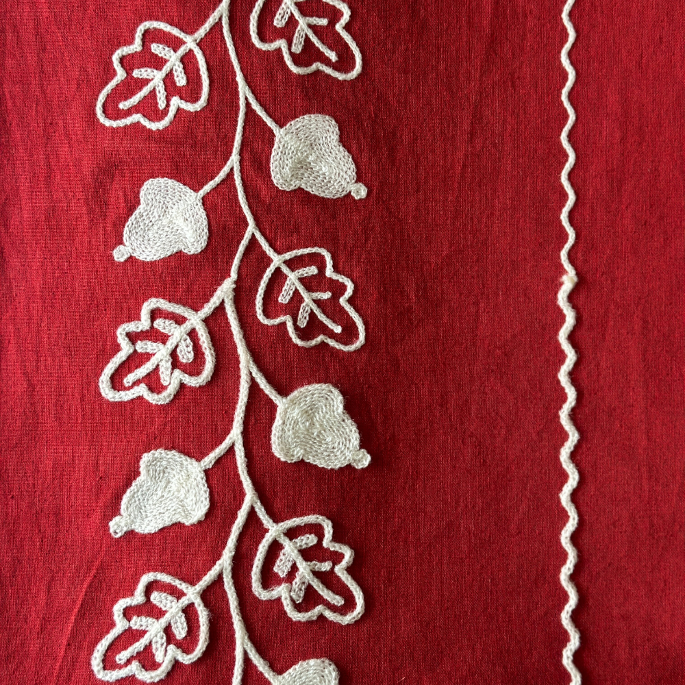 Garden Embroidered Tablecloth - Red