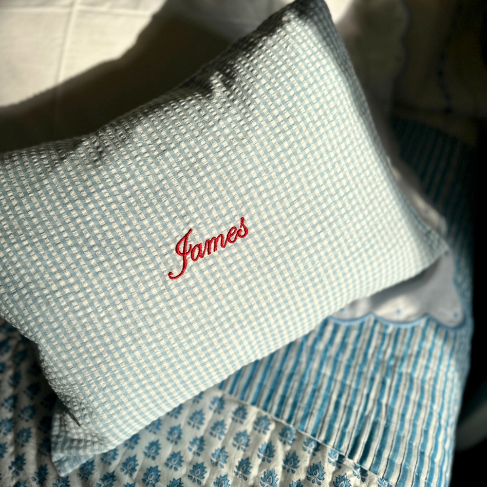 Blue Gingham Baby Boudoir Pillowcase
