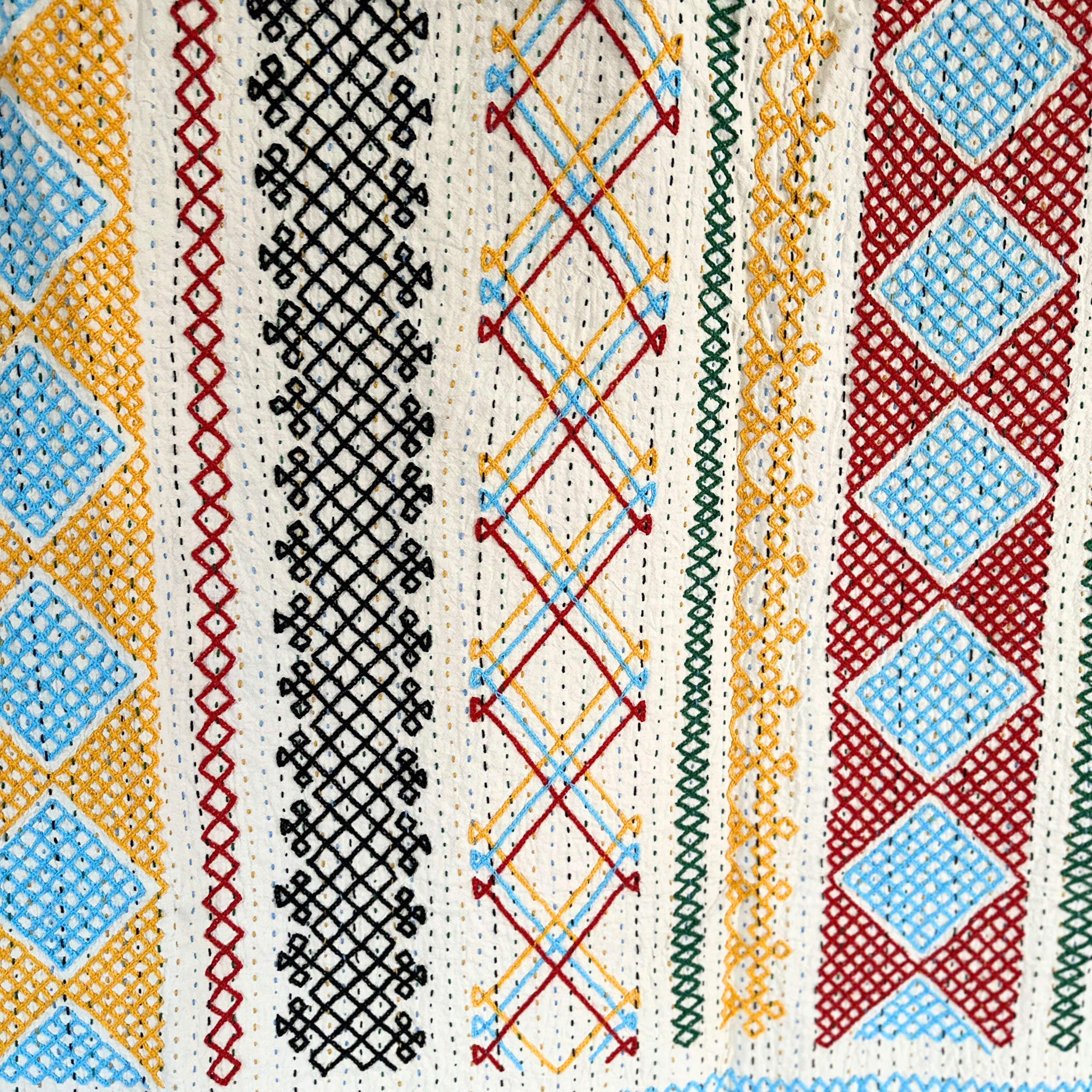 SINGLE KANTHA - CRISS CROSS BLACK, RED, GREEN,YELLOW, BLUE, BLACK