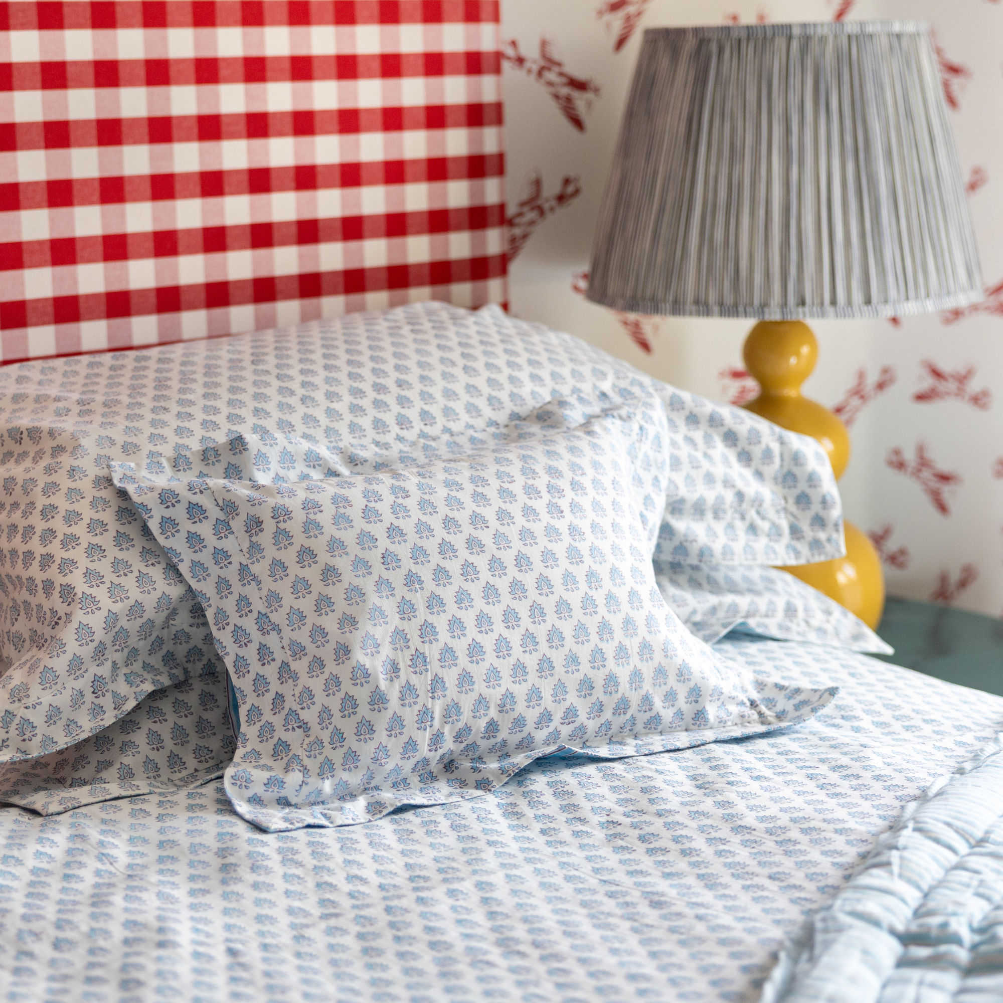 baby pillowcase in blue block print