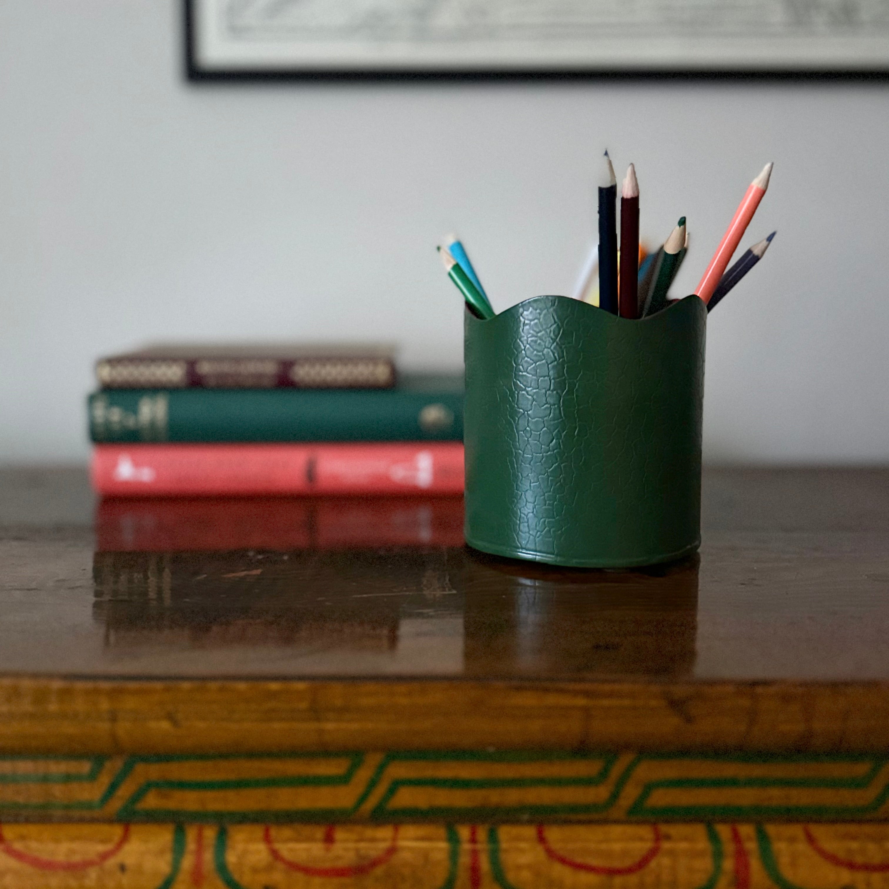 Toleware Pen Pot - Dark Green and Raspberry