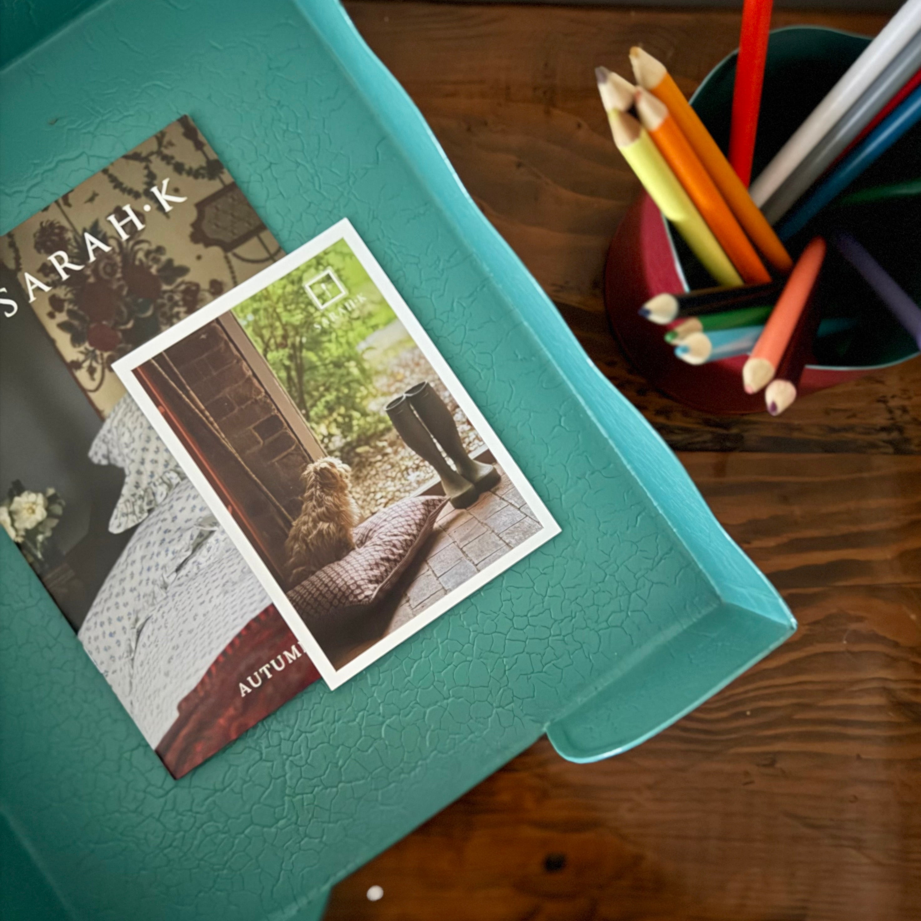 Toleware Paper Tray - Chilli and Teal