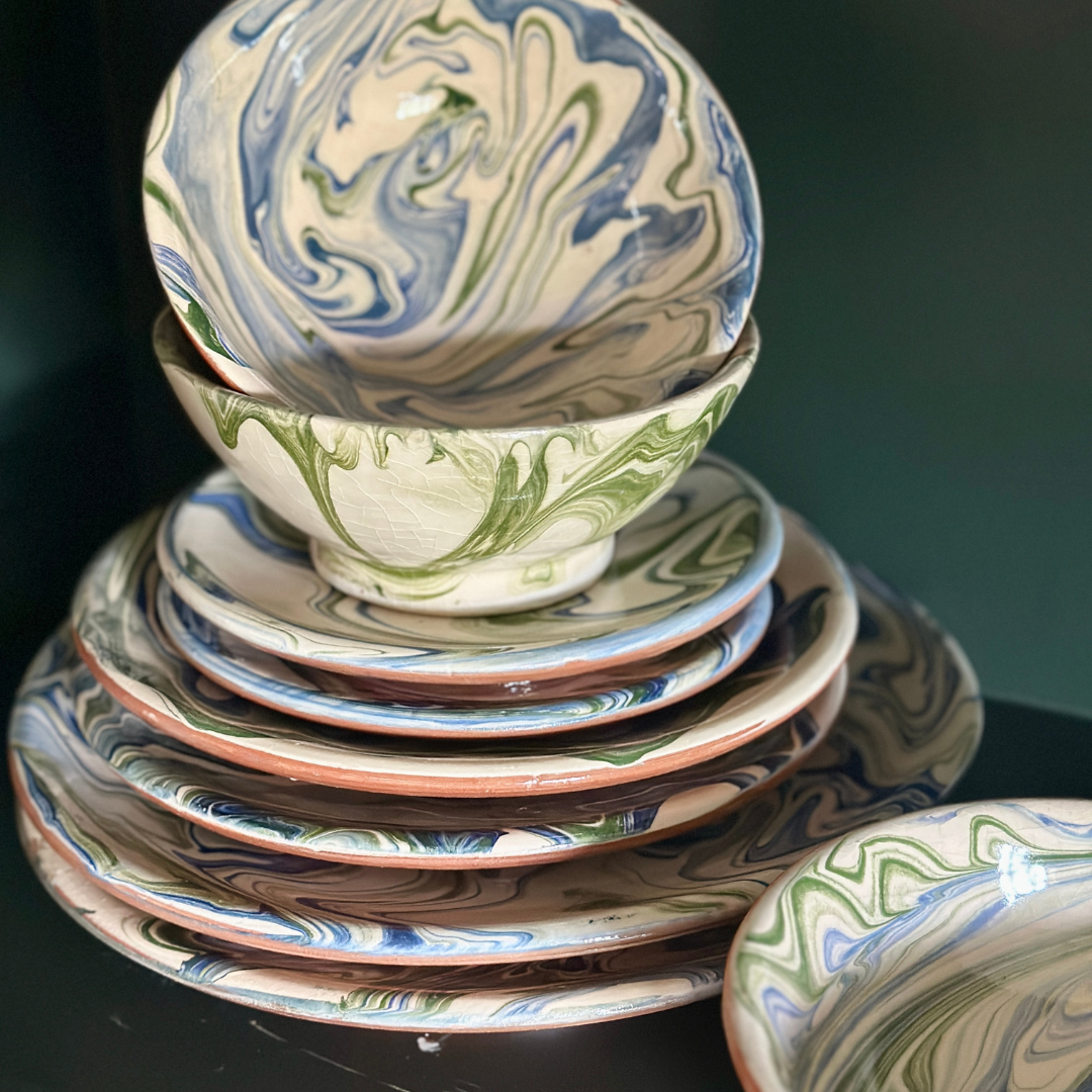 Large Blue and Green Marbled Plate