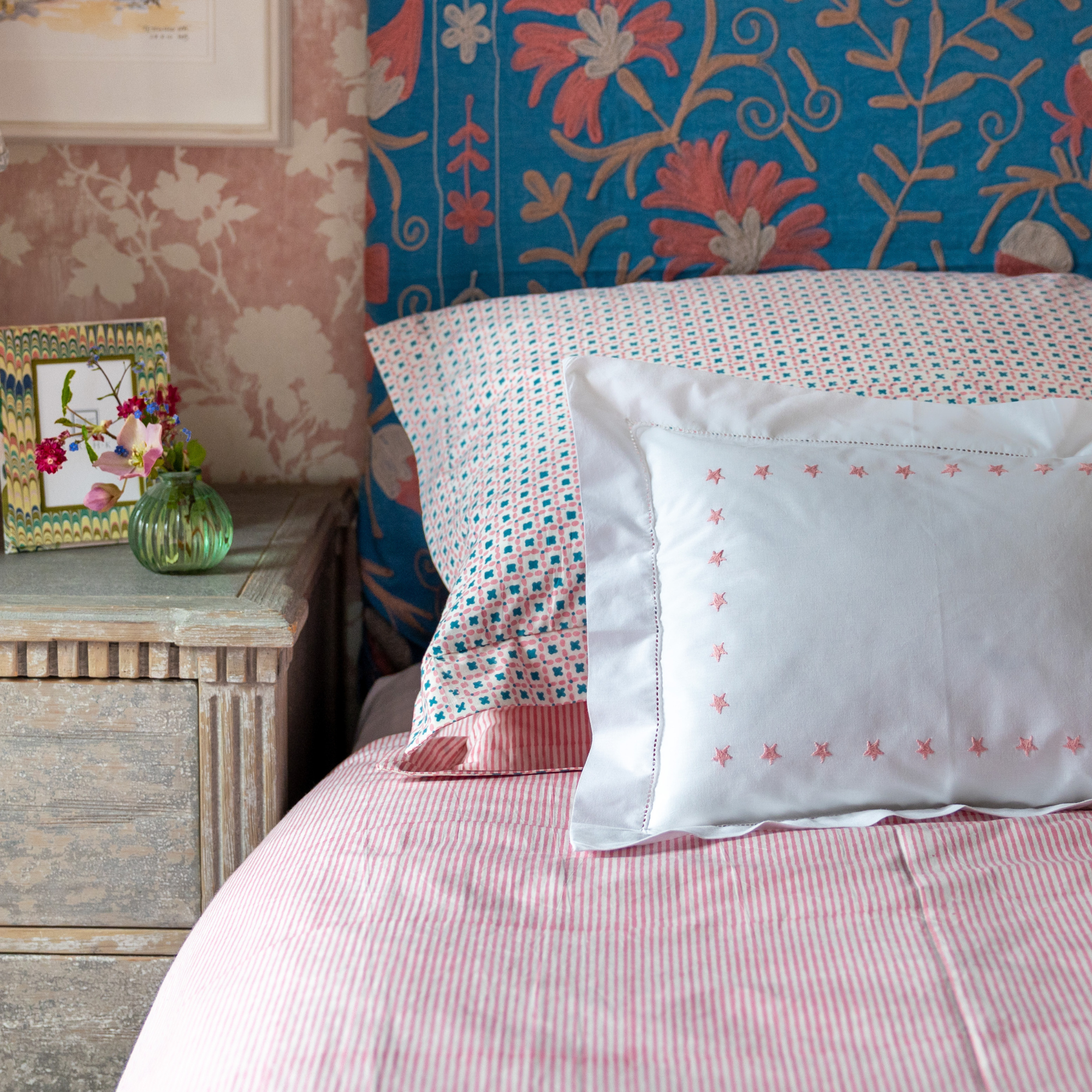 baby pillowcase with embroidered stars