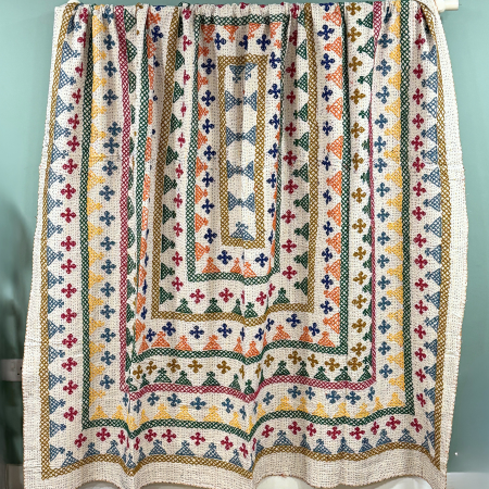 LARGE KANTHA BEDSPREAD - GOLD, BLUE, PINK, GREEN, ORANGE, PURPLE