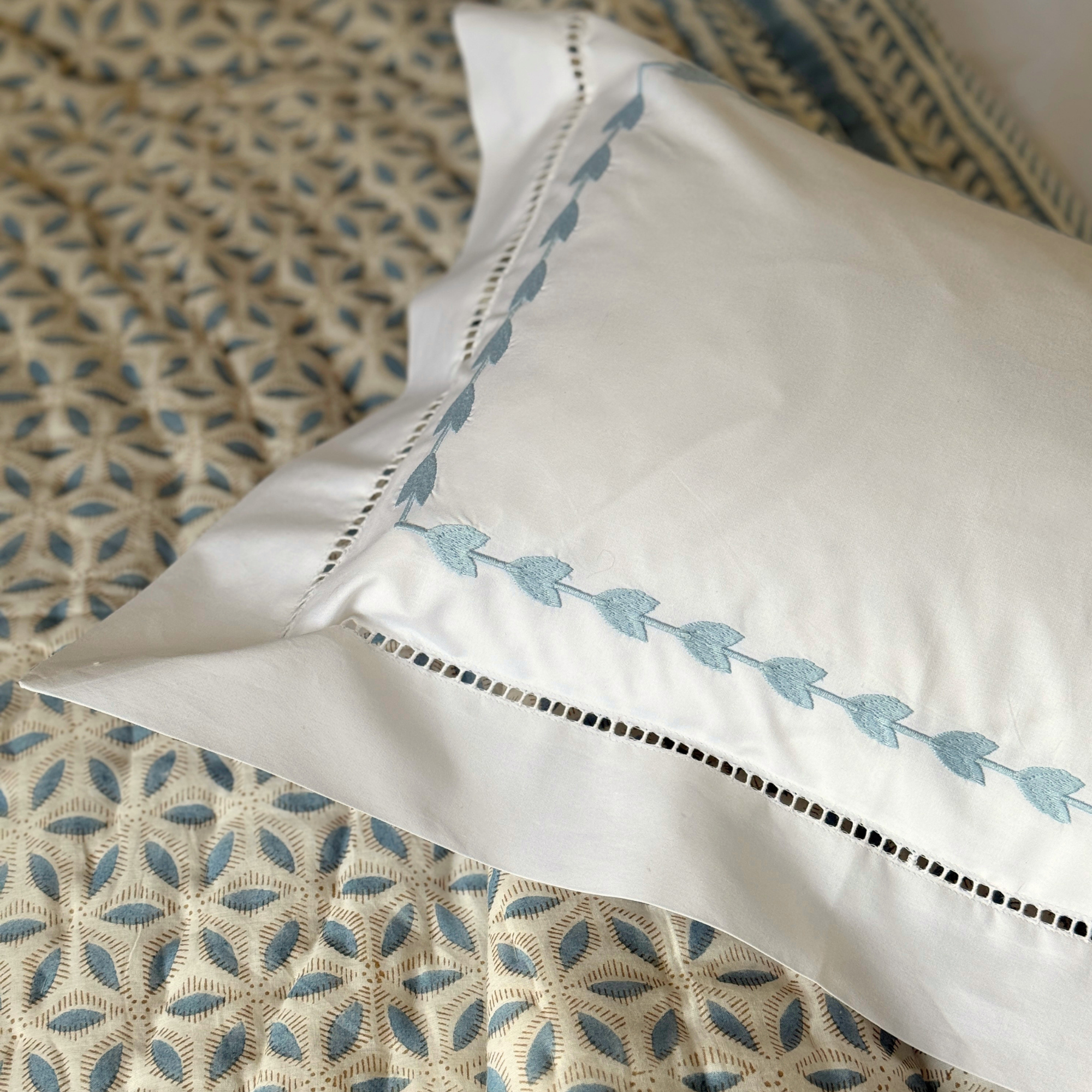 Blue Leaf Embroidered Baby Boudoir Pillowcase