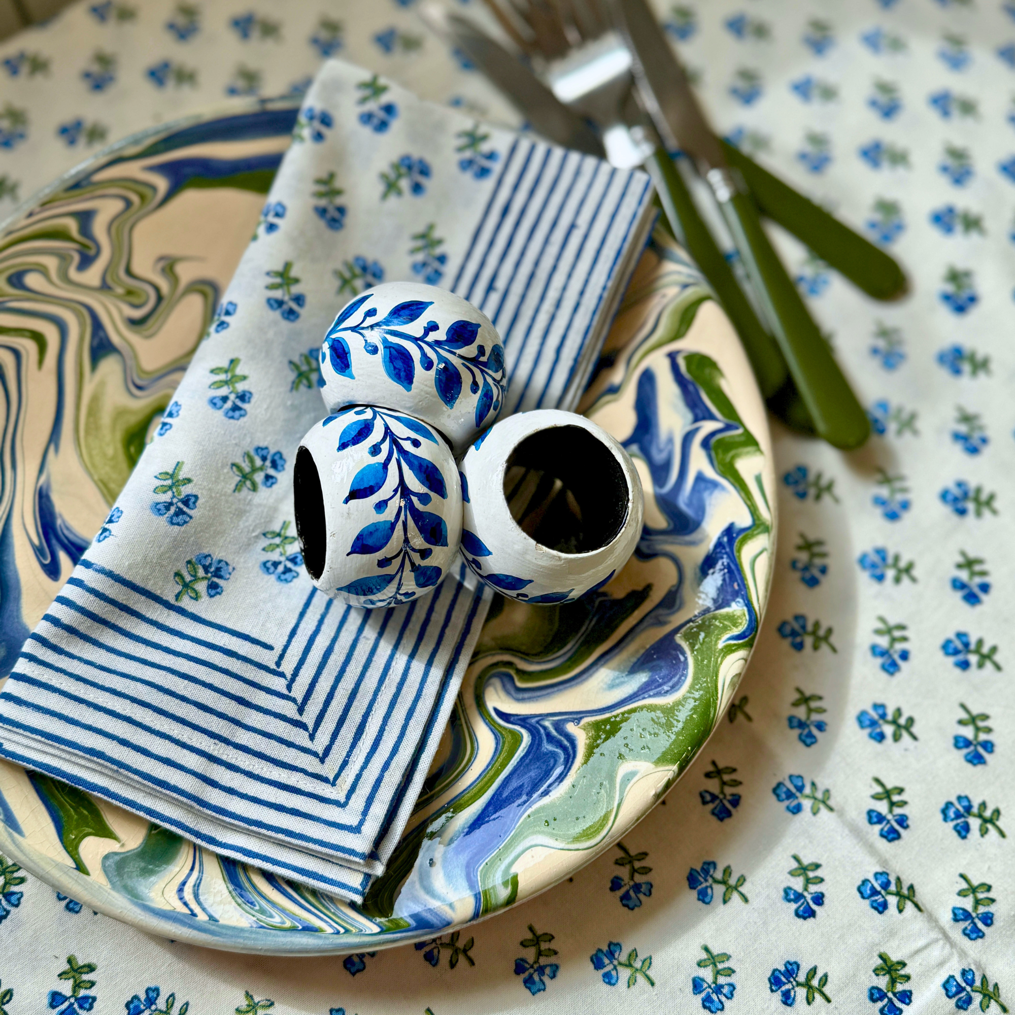 Dark Blue Hand Painted Napkin Rings