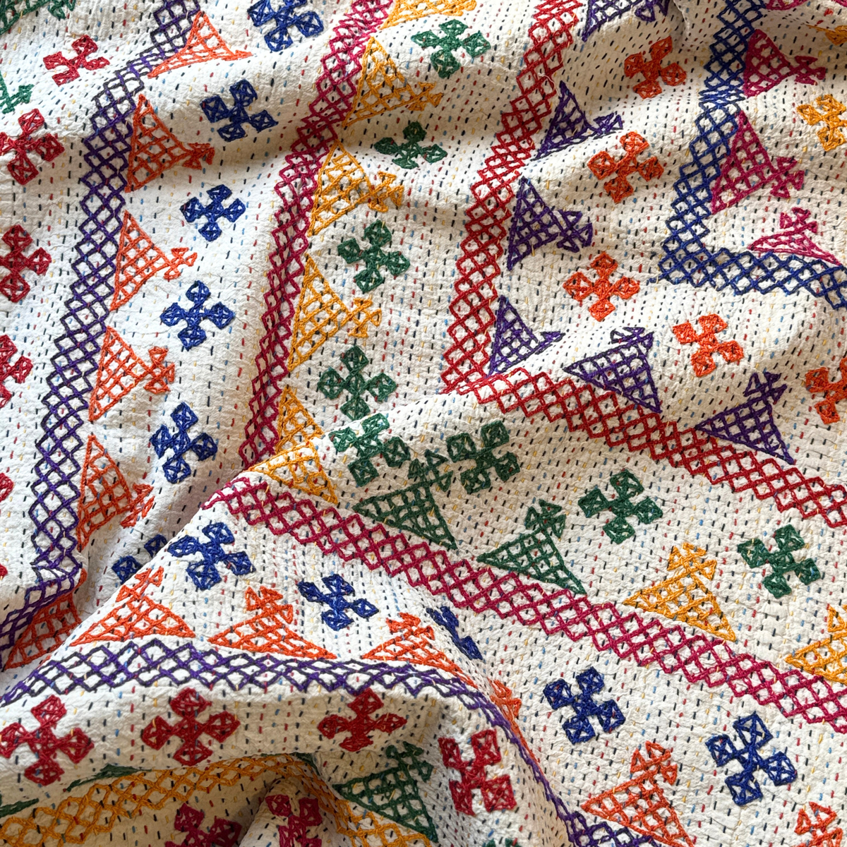LARGE KANTHA BEDSPREAD - ORANGE, PURPLE, PINK, YELLOW, GREEN, BLUE