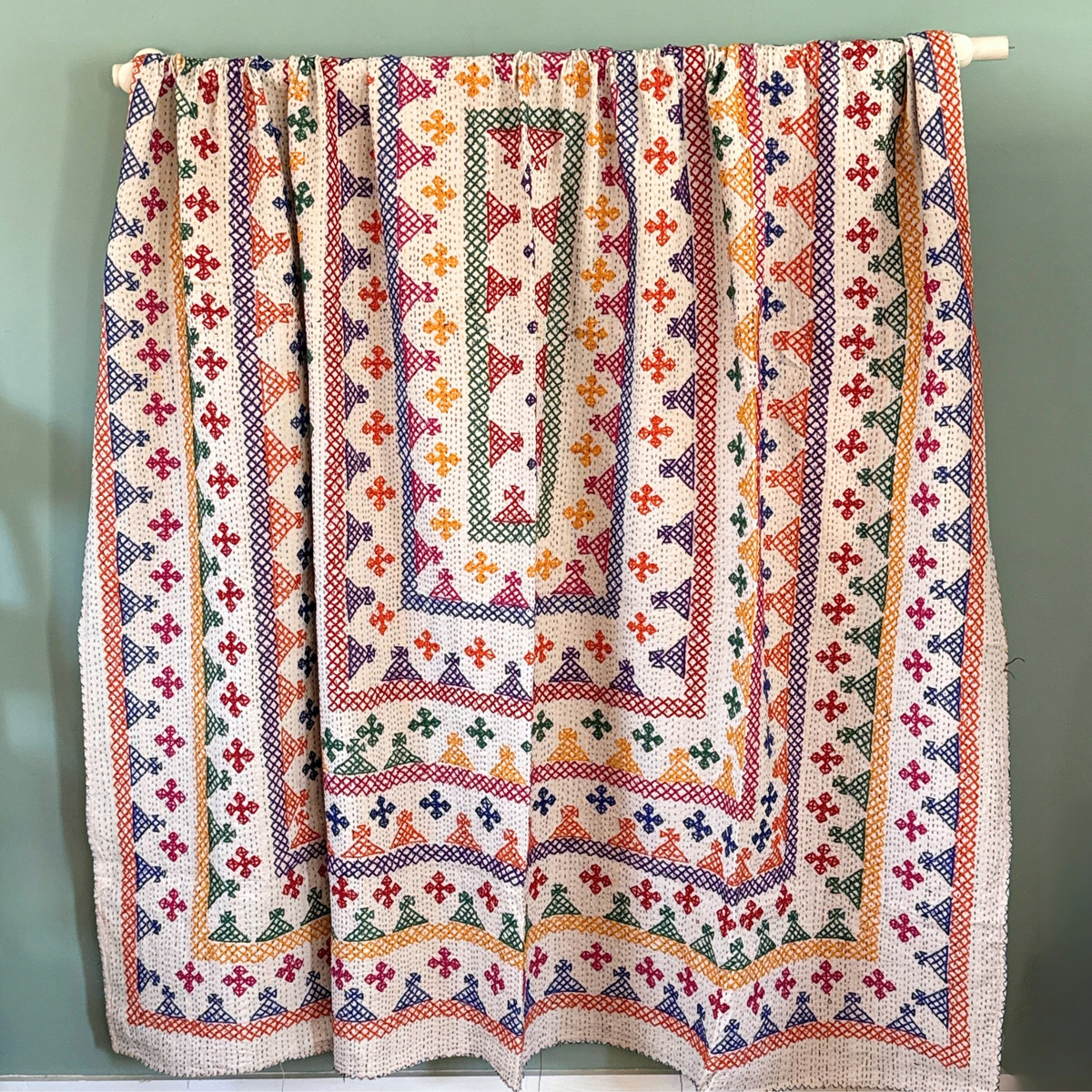 LARGE KANTHA BEDSPREAD - ORANGE, PURPLE, PINK, YELLOW, GREEN, BLUE