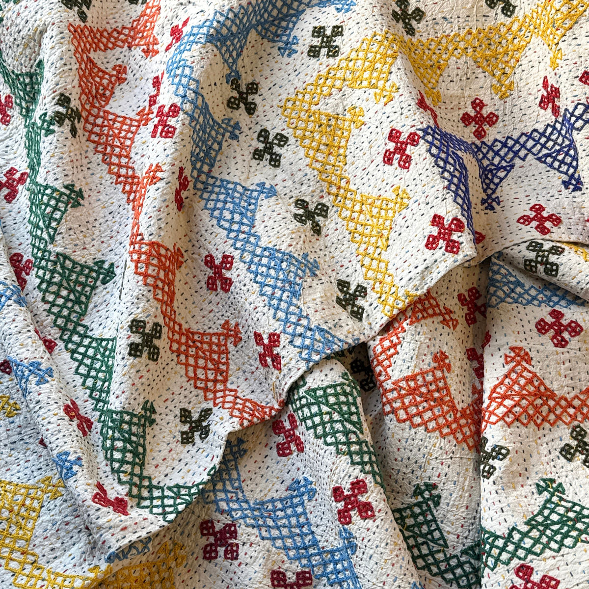 LARGE KANTHA BEDSPREAD - YELLOW, CLARET, BLUE, RED, GREEN, ORANGE, KHAKI