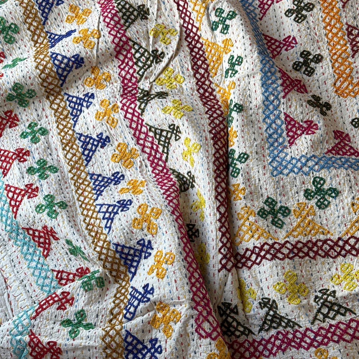 LARGE KANTHA BEDSPREAD - TURQUOISE, RED, GREEN, MUSTARD, PURPLE, PINK, YELLOW