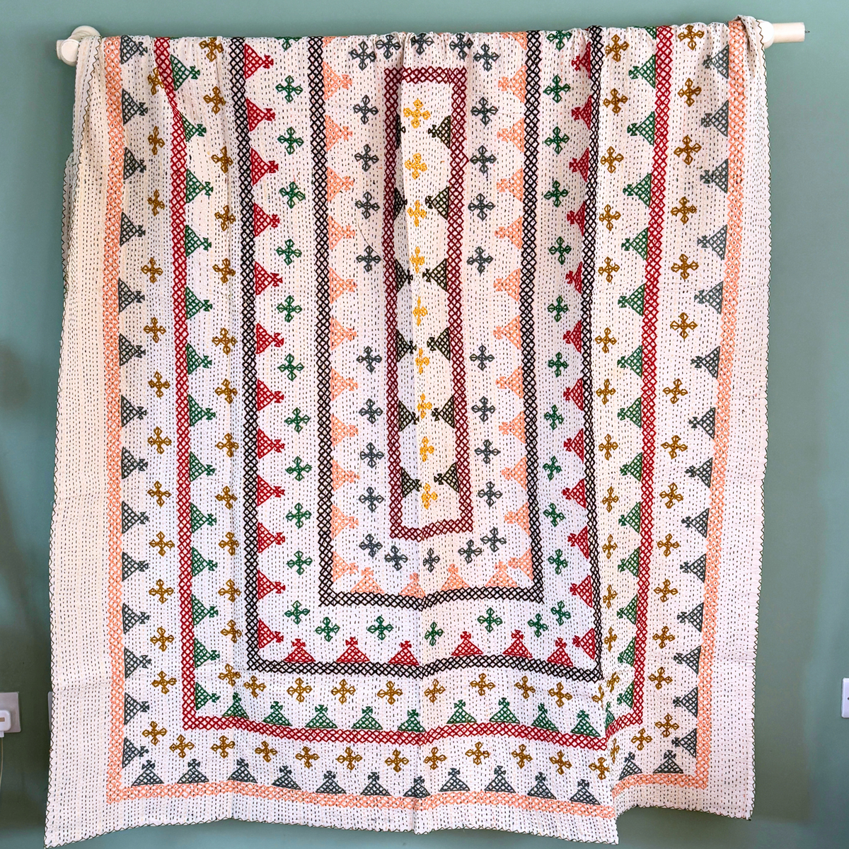 SINGLE KANTHA  - PINK, GREY, YELLOW, RED, GREEN, CHOCOLATE