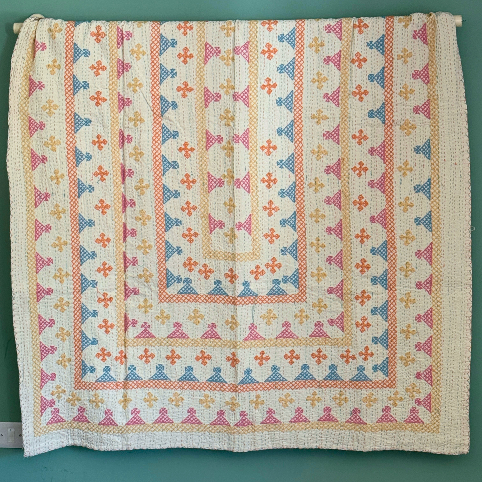 SINGLE KANTHA  - GOLD, PINK, APRICOT, BLUE