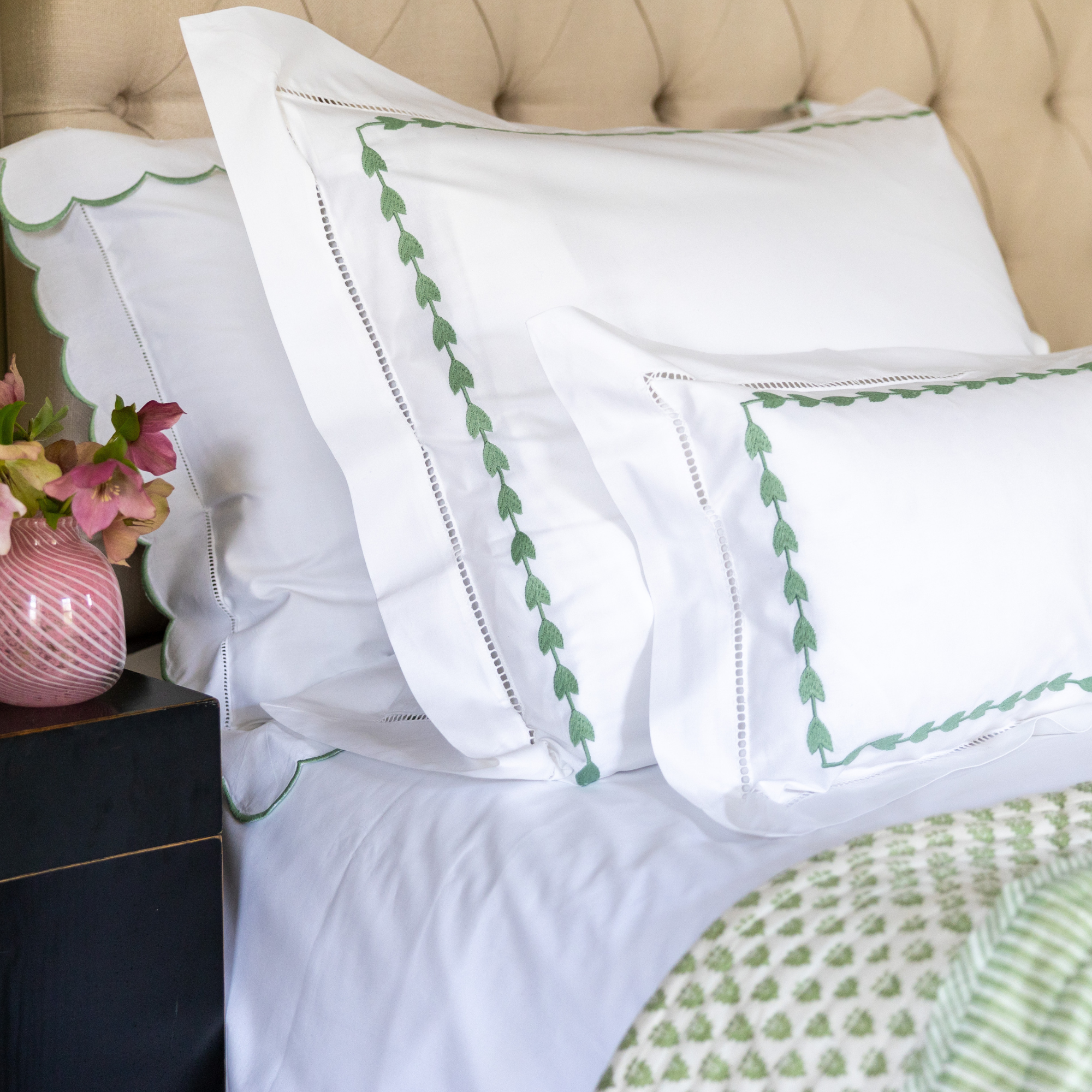 Green Leaf Embroidered Baby Boudoir Pillowcase