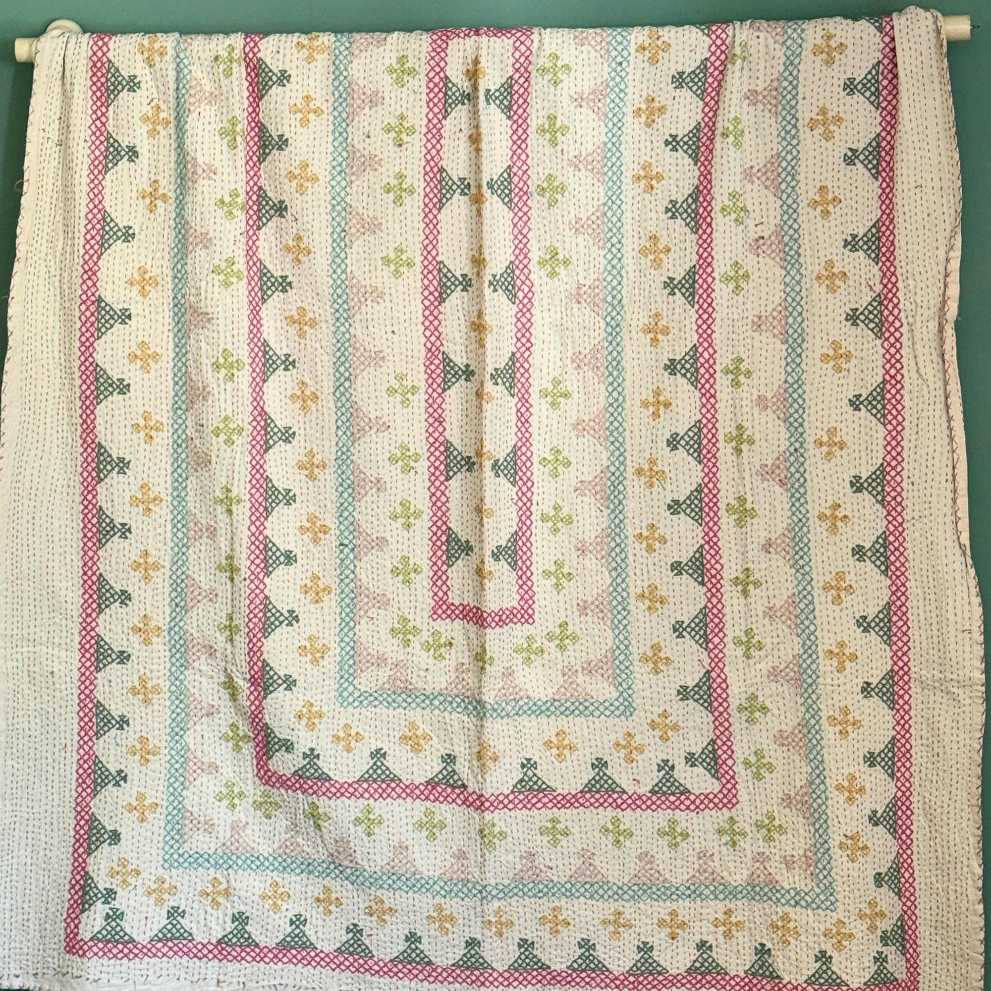 SINGLE KANTHA  - PINK, GREEN, TAUPE, BLUE