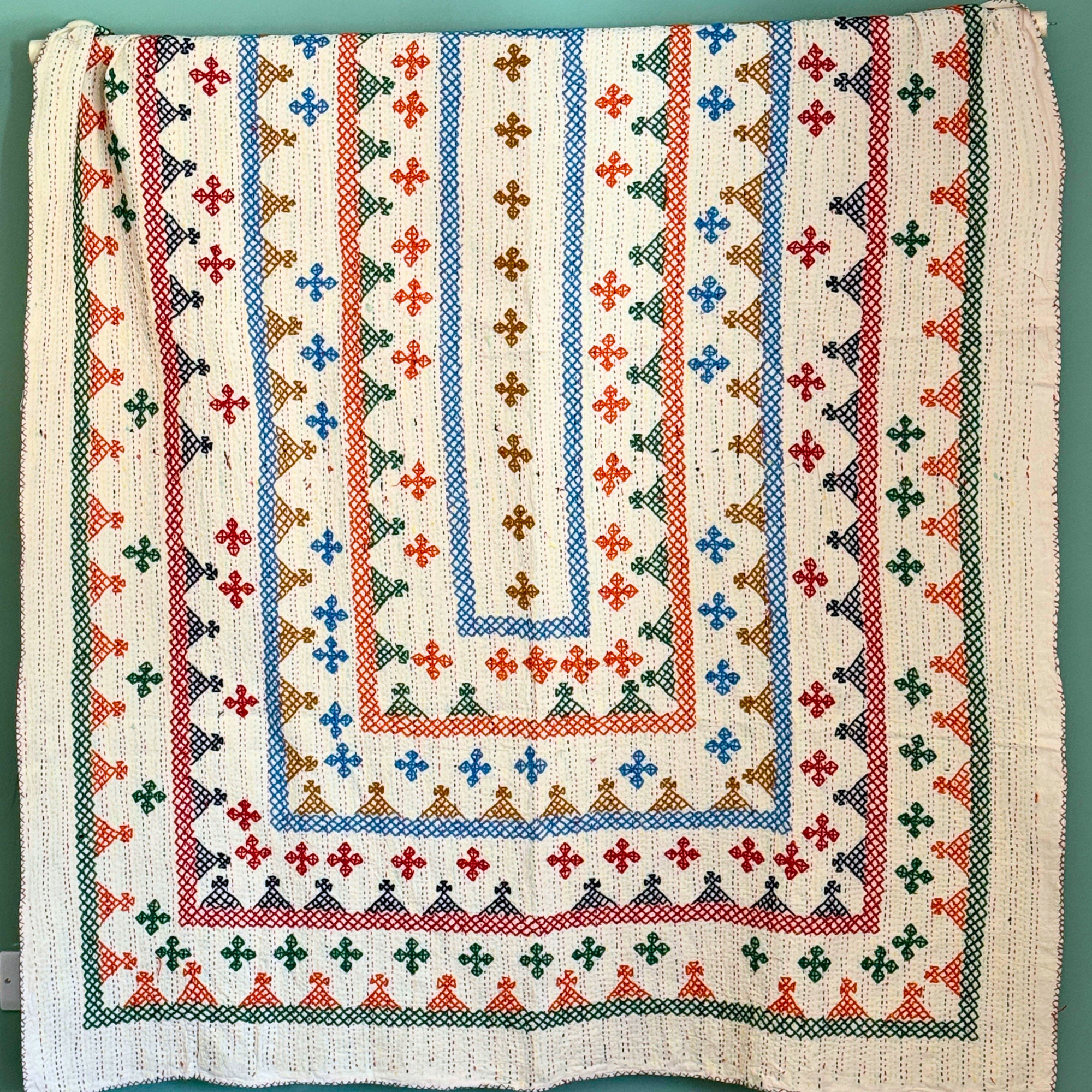 SINGLE KANTHA  - GREEN, ORANGE, RED, BLUE