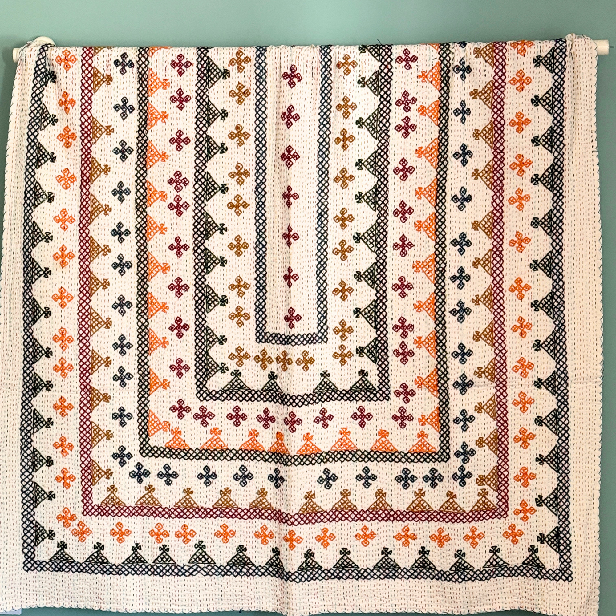 SINGLE KANTHA  - NAVY, GREEN, ORANGE, RED, TAUPE