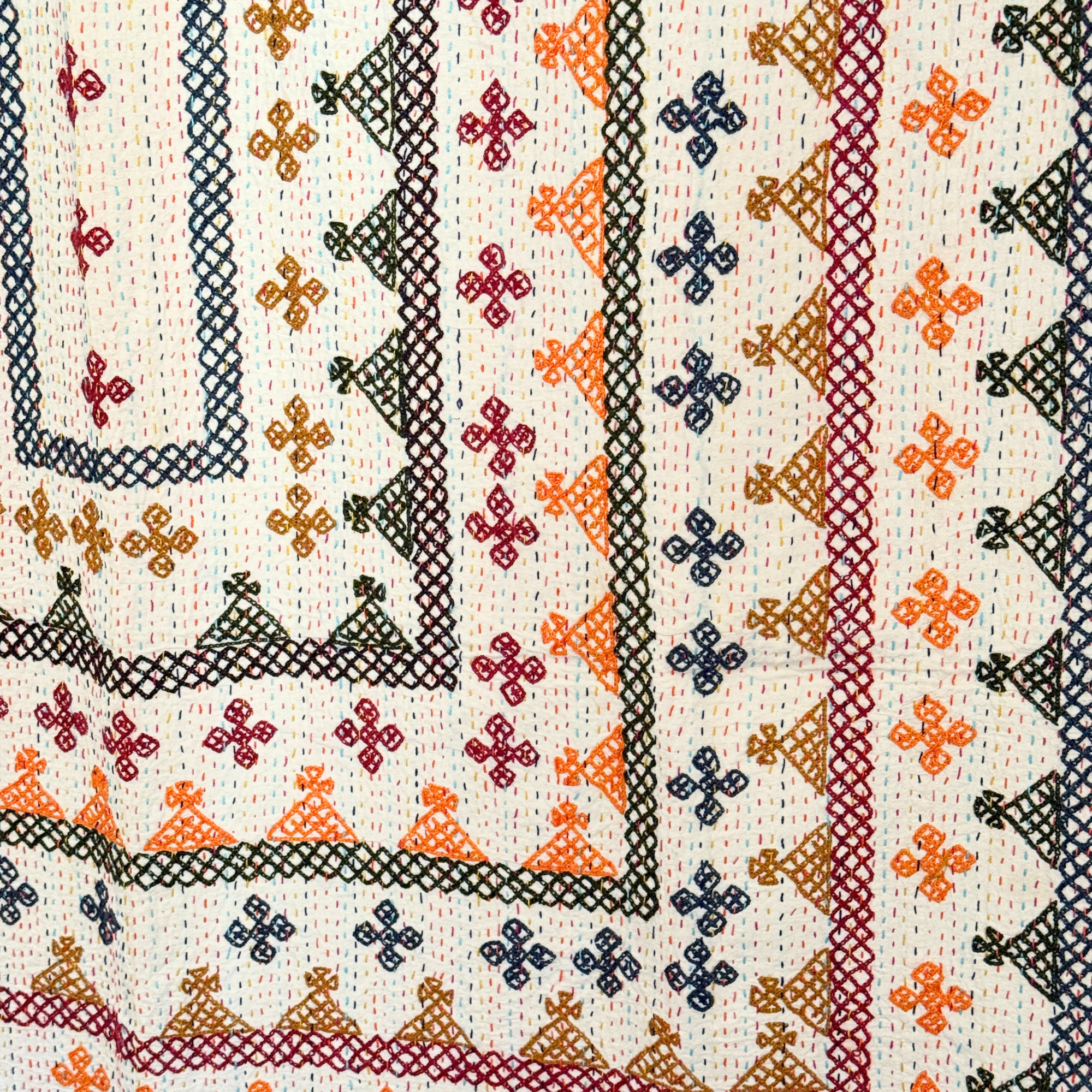SINGLE KANTHA  - NAVY, GREEN, ORANGE, RED, TAUPE
