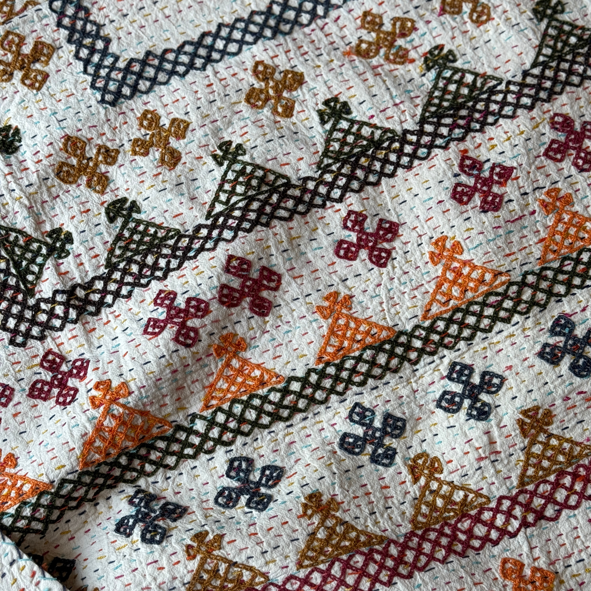 SINGLE KANTHA  - NAVY, GREEN, ORANGE, RED, TAUPE