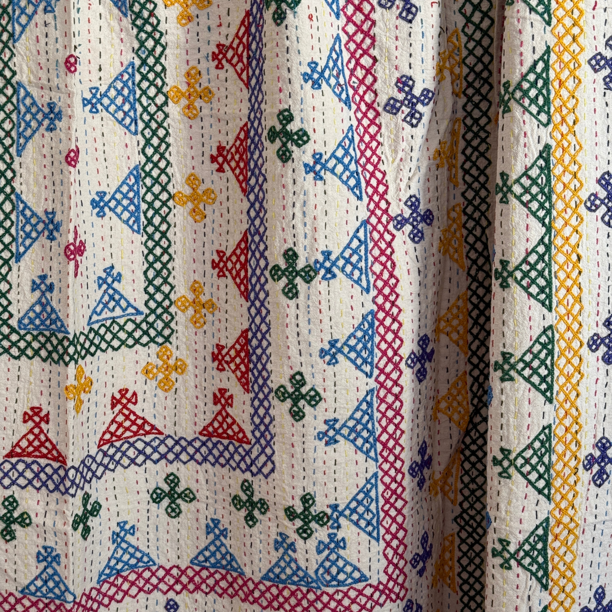 LARGE KANTHA BEDSPREAD - GREEN, YELLOW, PURPLE, ORANGE, PINK, BLUE