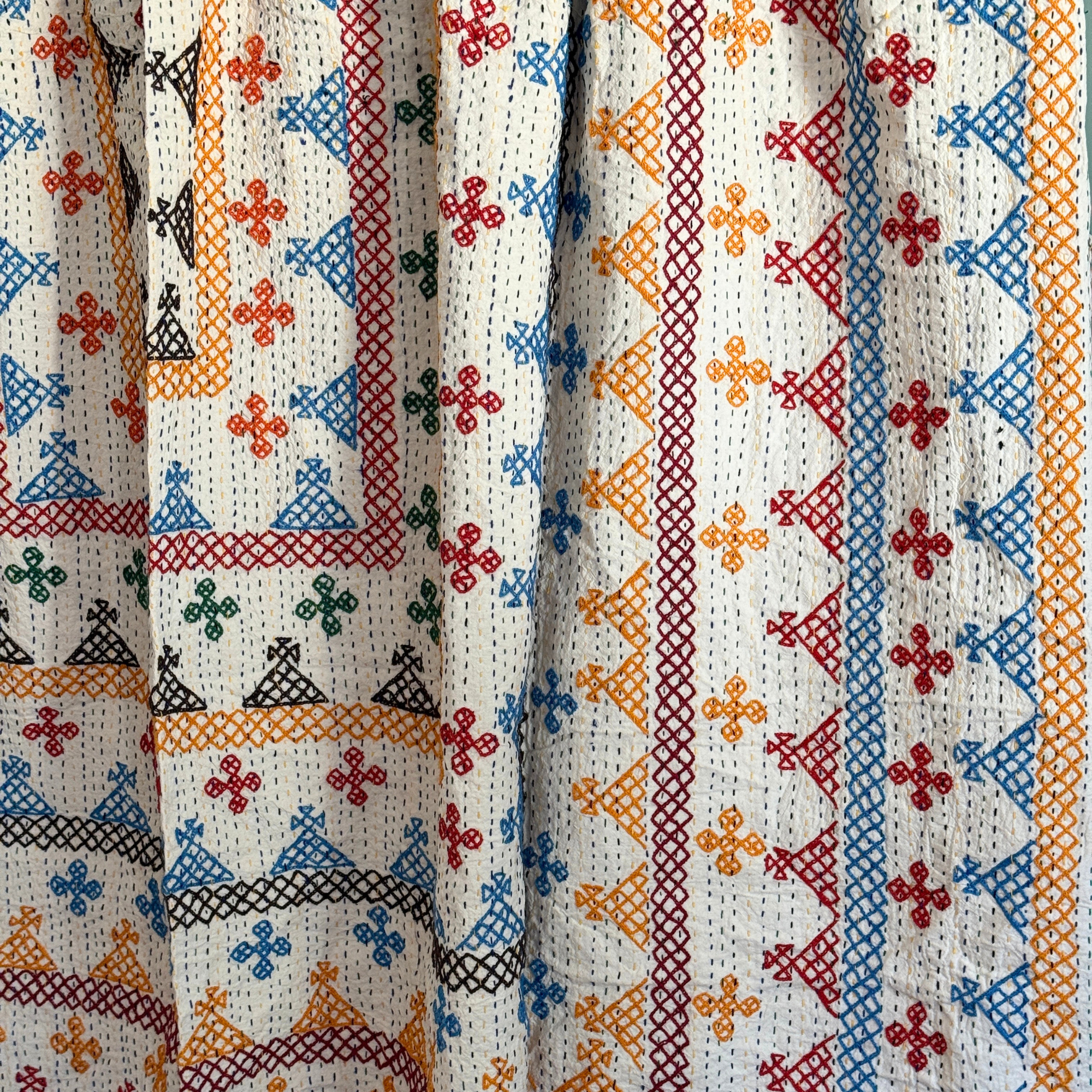 LARGE KANTHA BEDSPREAD - ORANGE, BLUE, RED, GREEN, CHOCOLATE