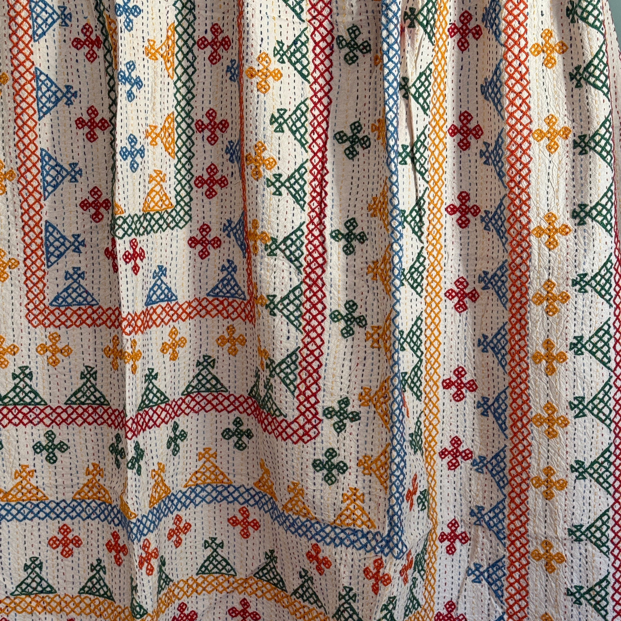 LARGE KANTHA BEDSPREAD - RED, GREEN, YELLOW, ORANGE, BLUE
