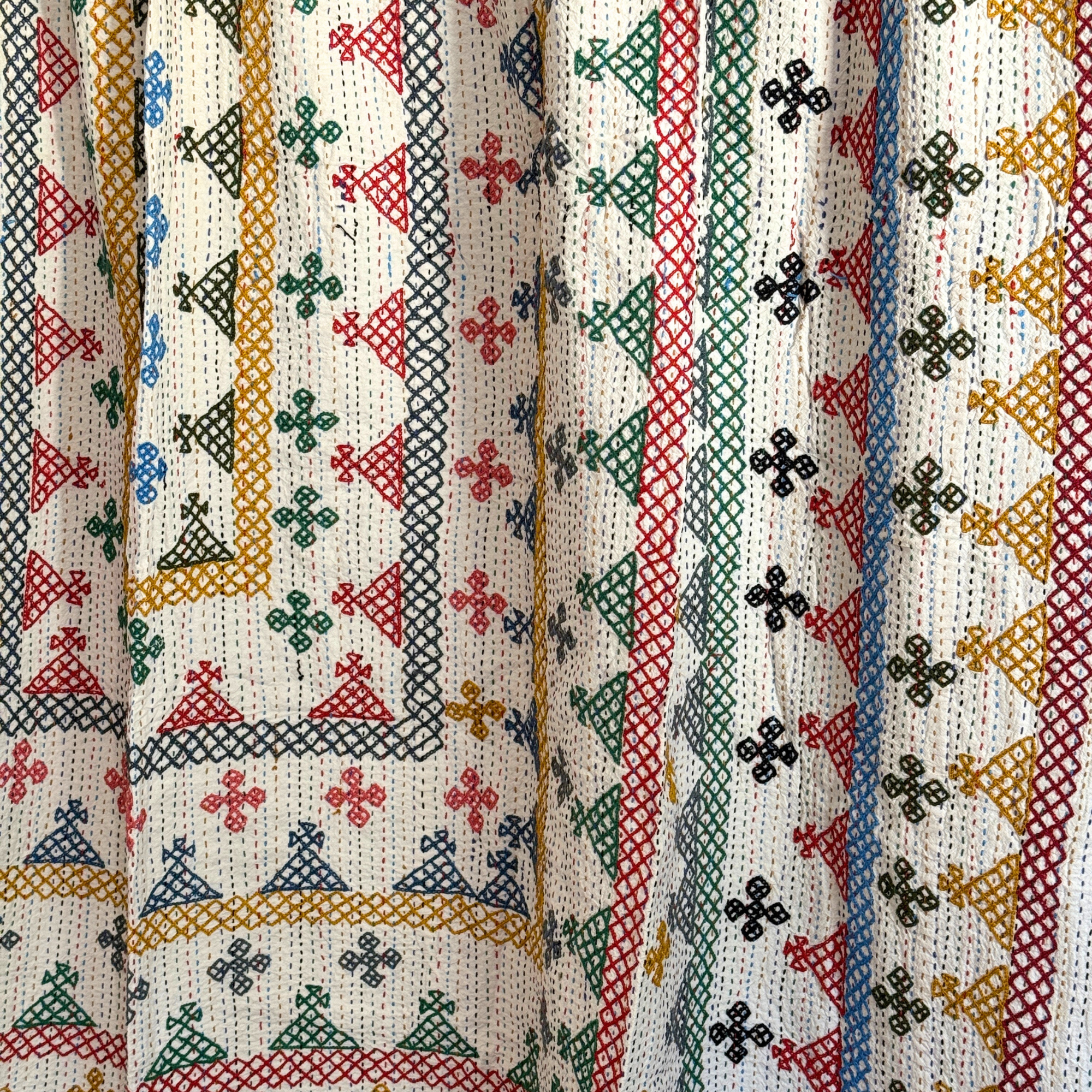 LARGE KANTHA BEDSPREAD - RED, MUSTARD, GREY, BLUE, GREEN